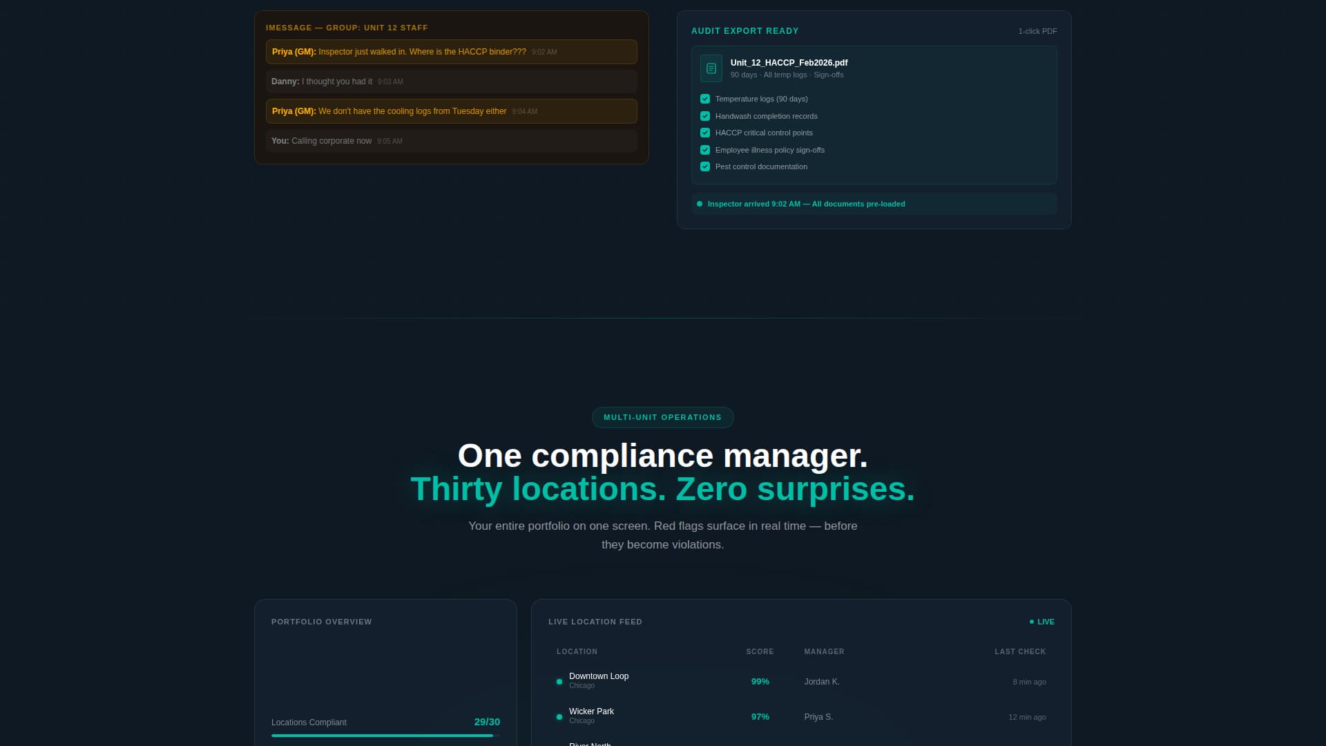 Comply - Powerful Restaurant Compliance Landing Page Template