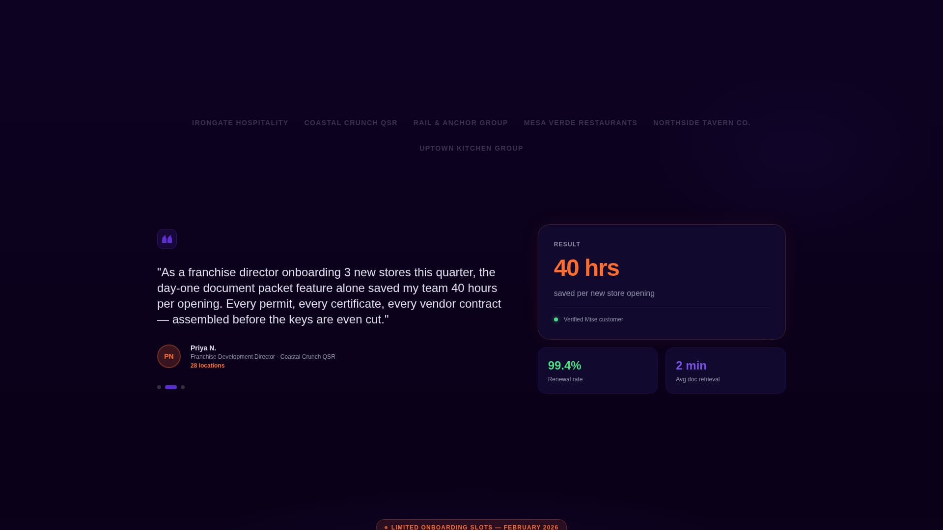 Mise - Powerful RestaurantCompliance Landing Page Template