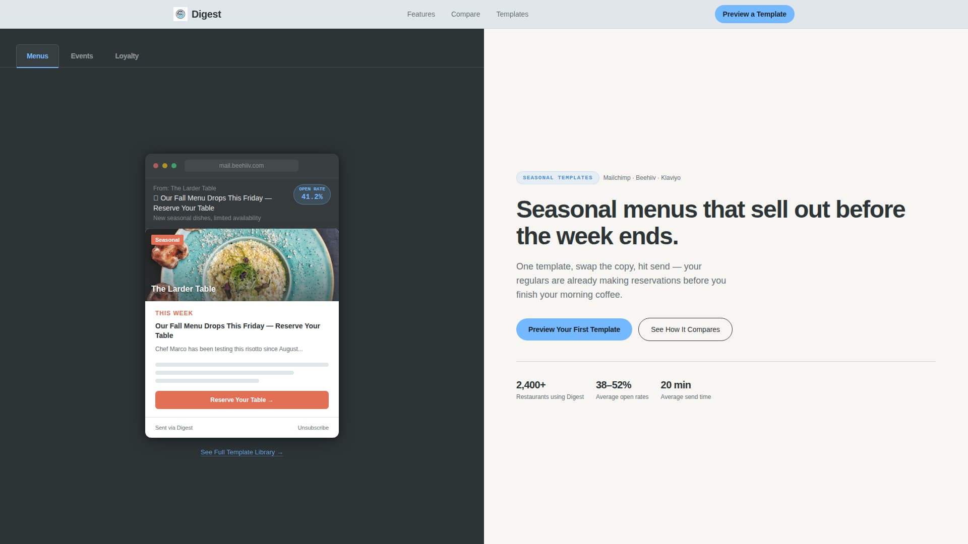 Digest - Effortless Restaurant Landing Page Template