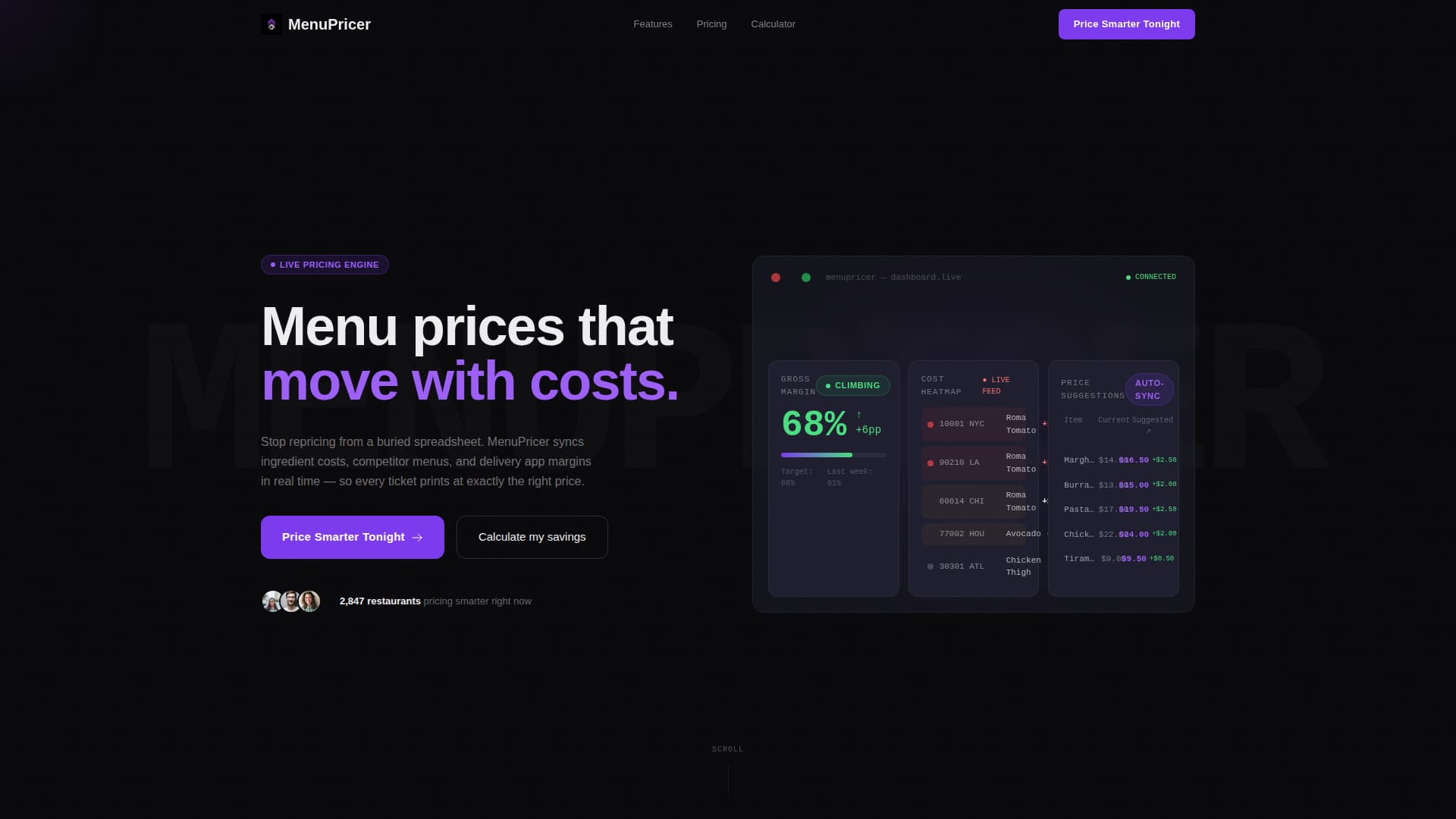 Restaurant Menu Pricing SaaS Website Template
