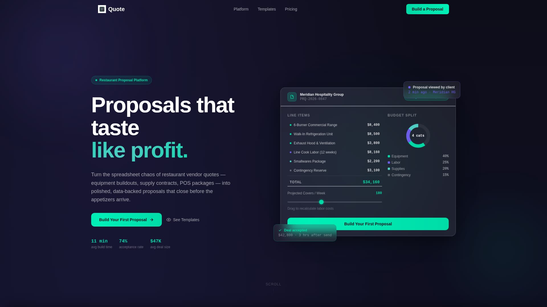 Quote - Powerful Restaurant Landing Page Template