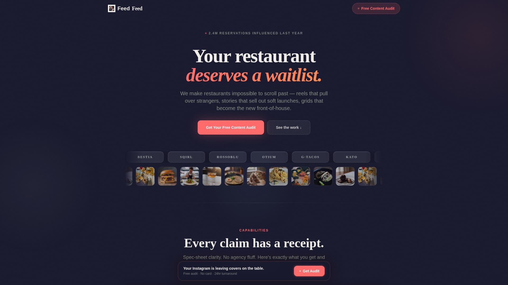 Feed - Scroll Reveal Restaurant Landing Page Template