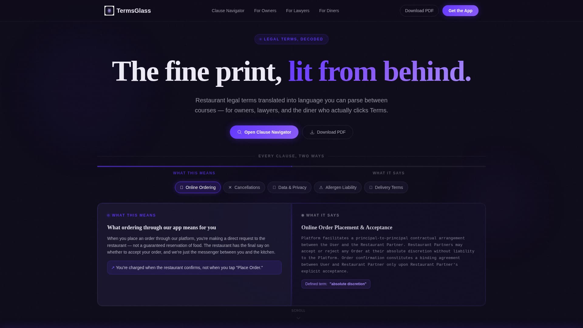 Restaurant Terms of Service Plain-Language Website Template