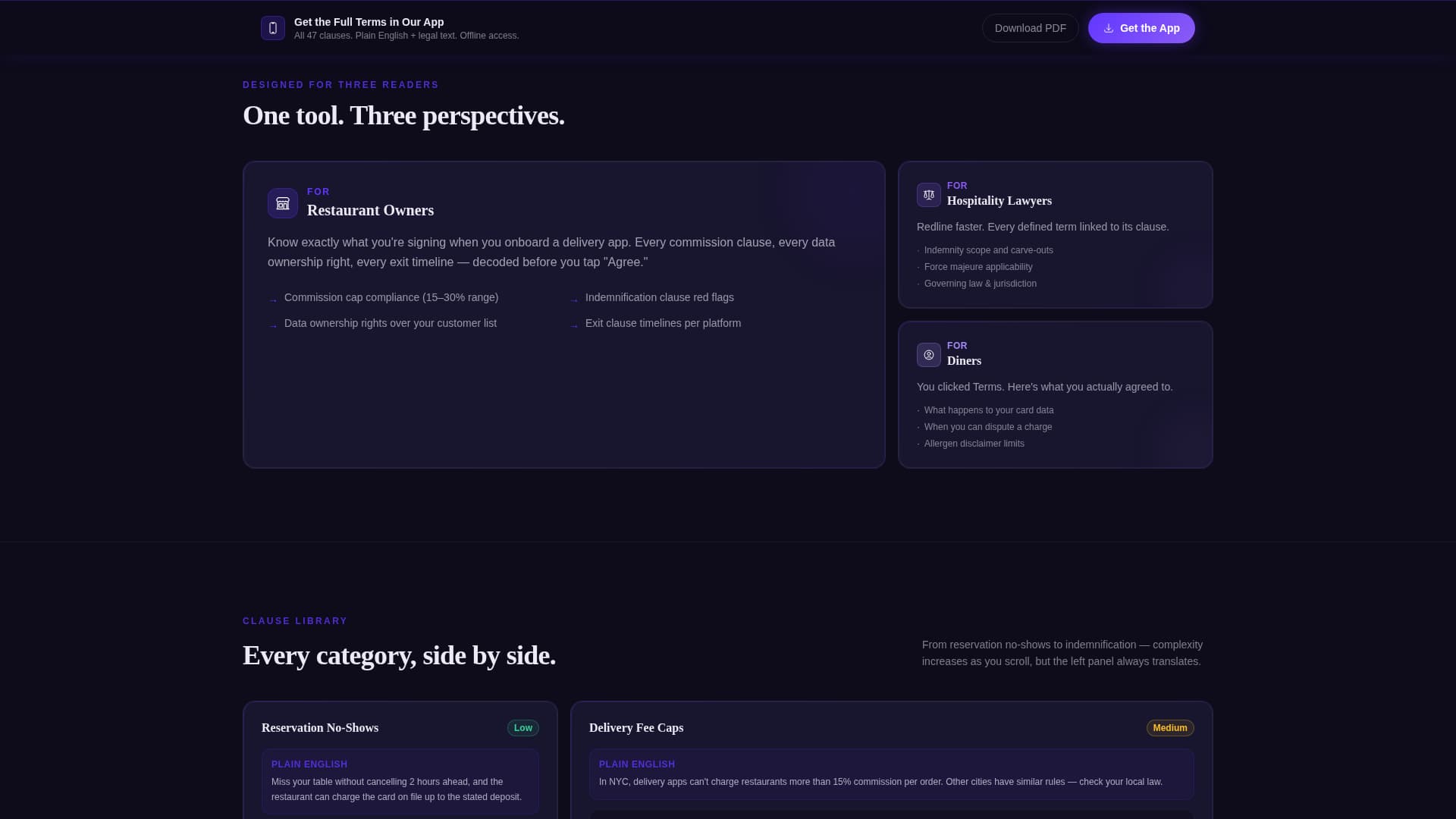 Restaurant Terms of Service Plain-Language Website Template