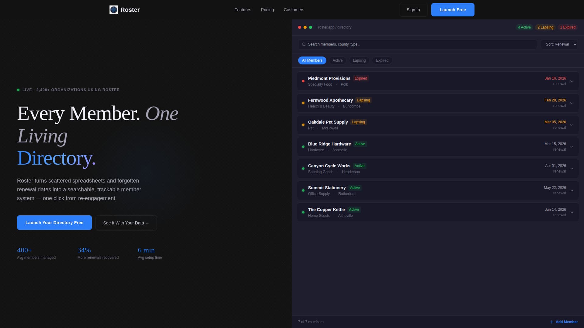 Roster - Dynamic Membership Landing Page Template