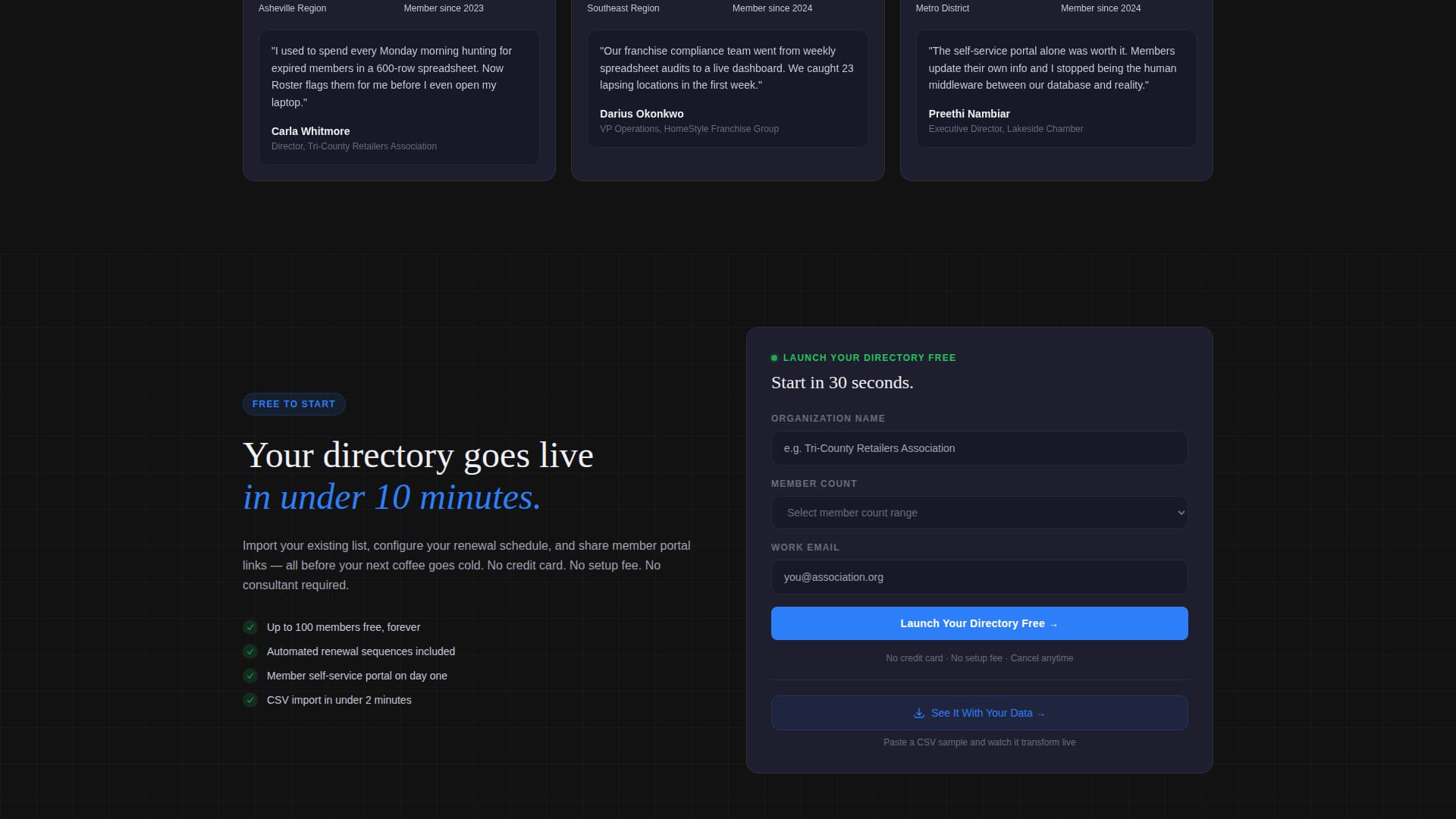 Roster - Dynamic Membership Landing Page Template