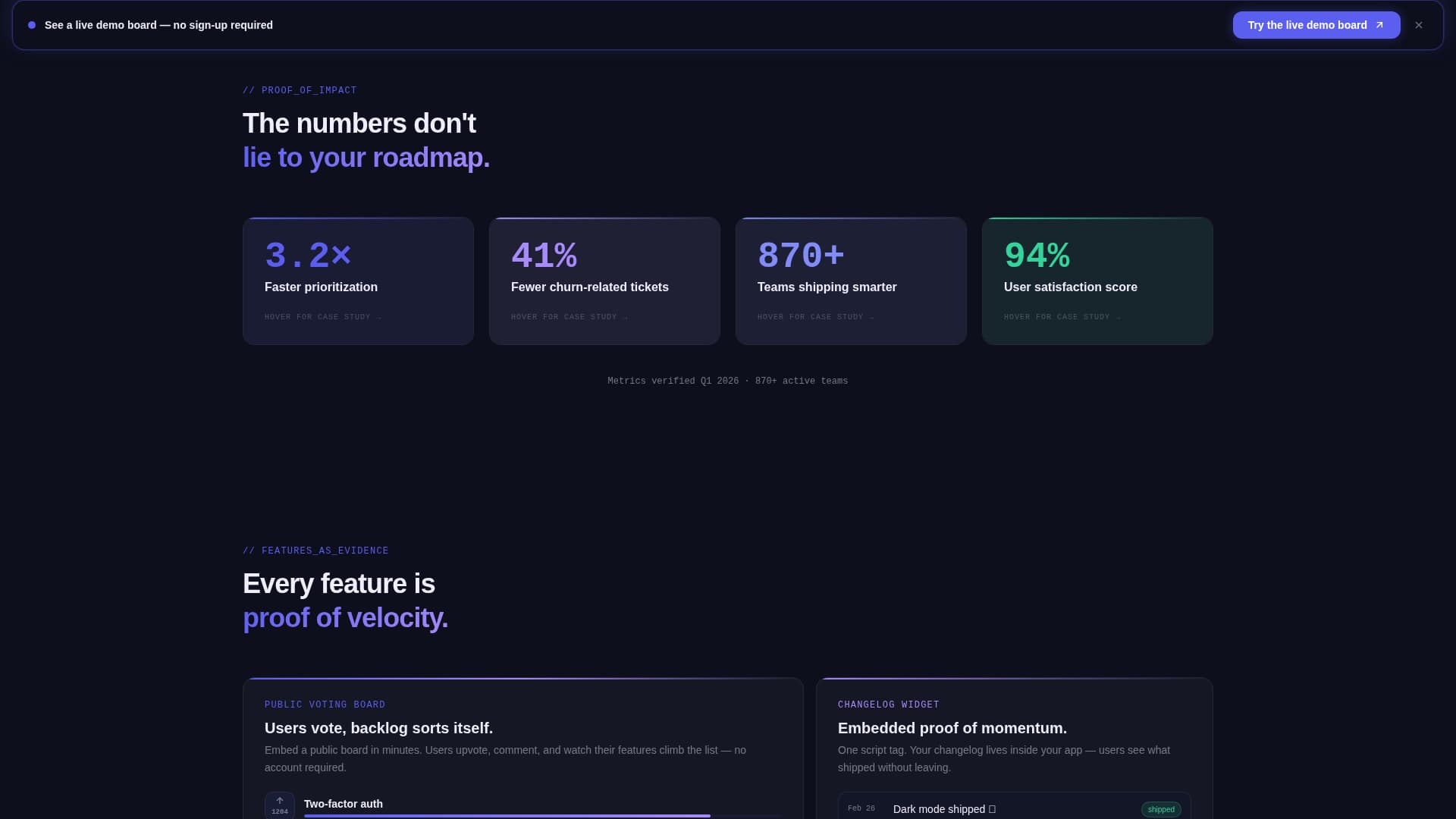 Upvote - Dynamic Roadmap Landing Page Template