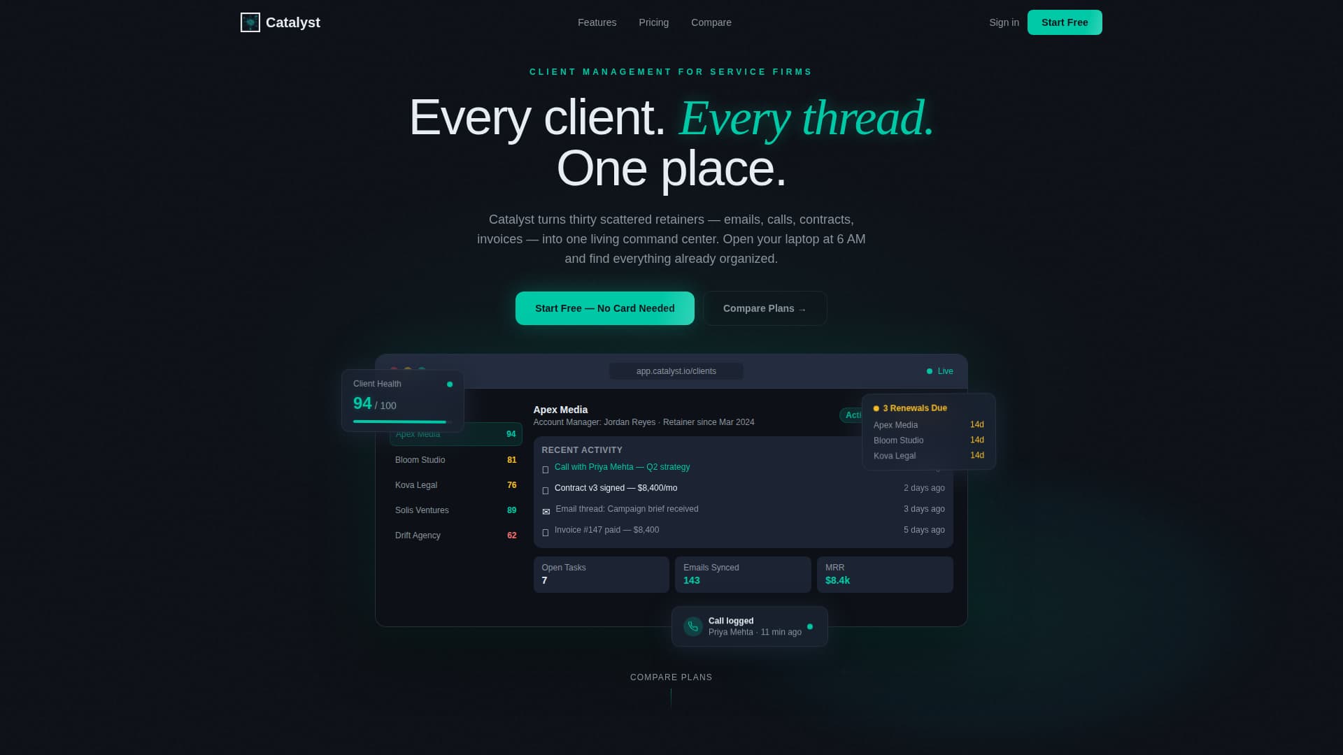 Catalyst - Powerful Clientmanagement Landing Page Template