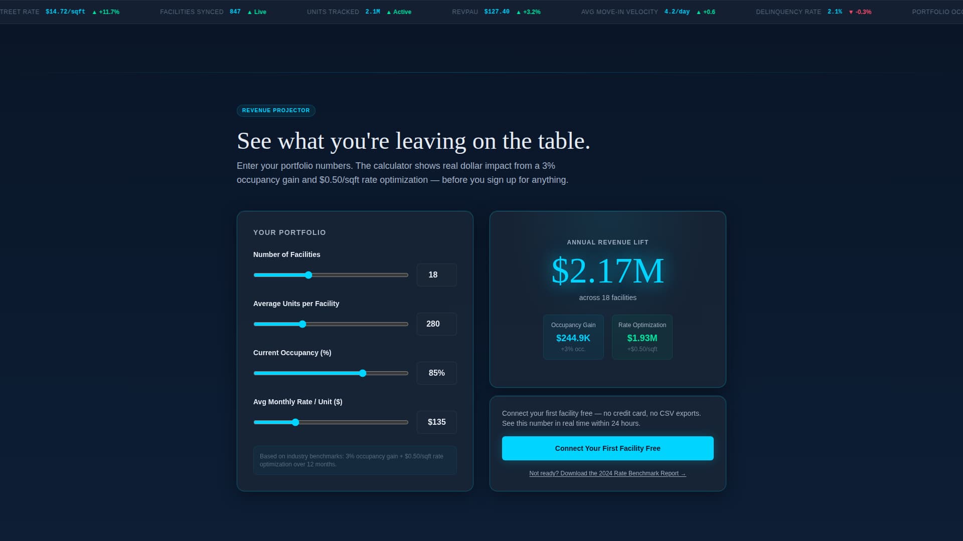 Self-Storage Vertical SaaS Cost Calculator Website Template