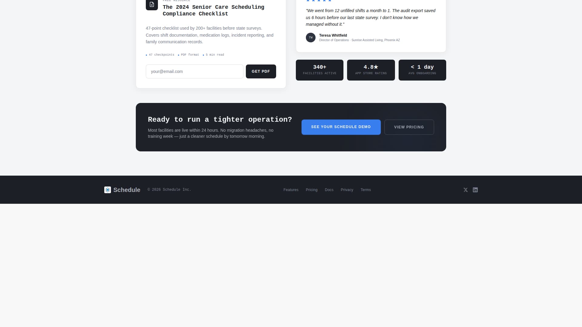 Schedule - Precision Seniorcare Landing Page Template