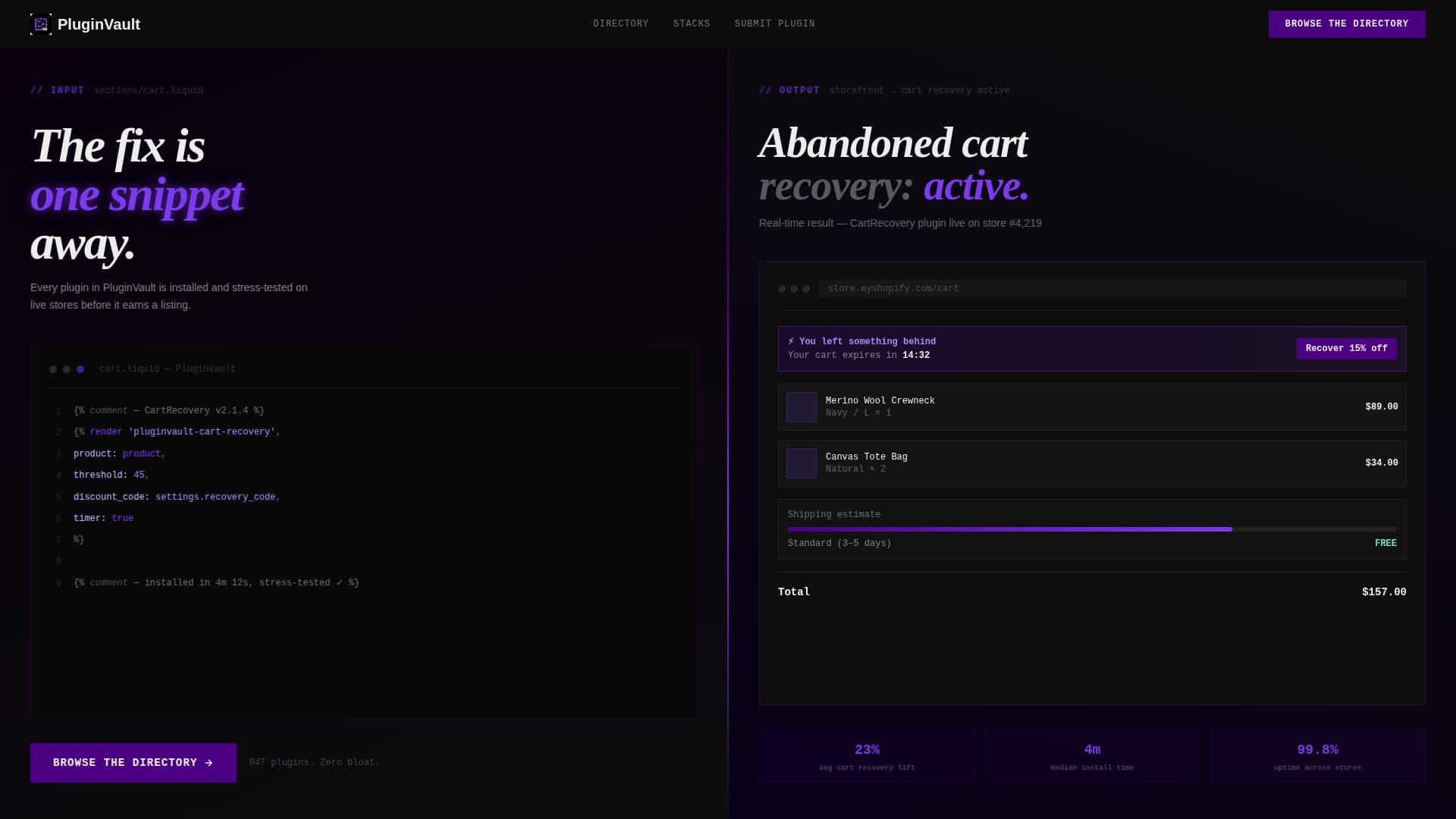 Pluginvault - Brutalist Shopify Landing Page Template