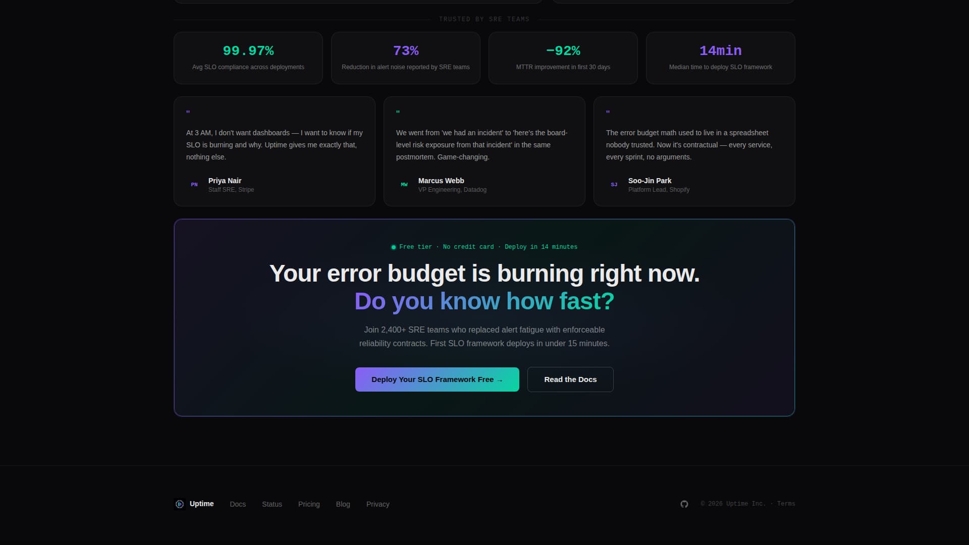 Uptime - Reliable SRE Landing Page Template