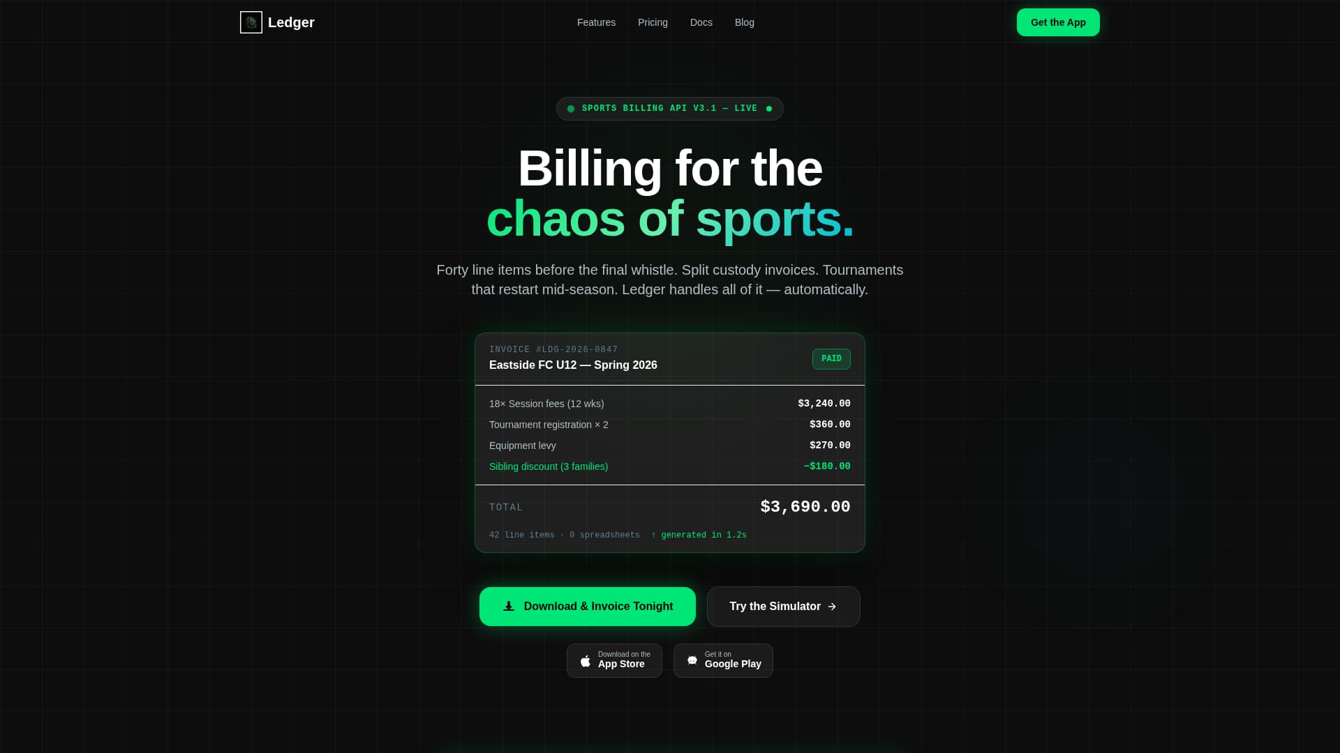 Ledger - Dynamic Sportsbilling Landing Page Template