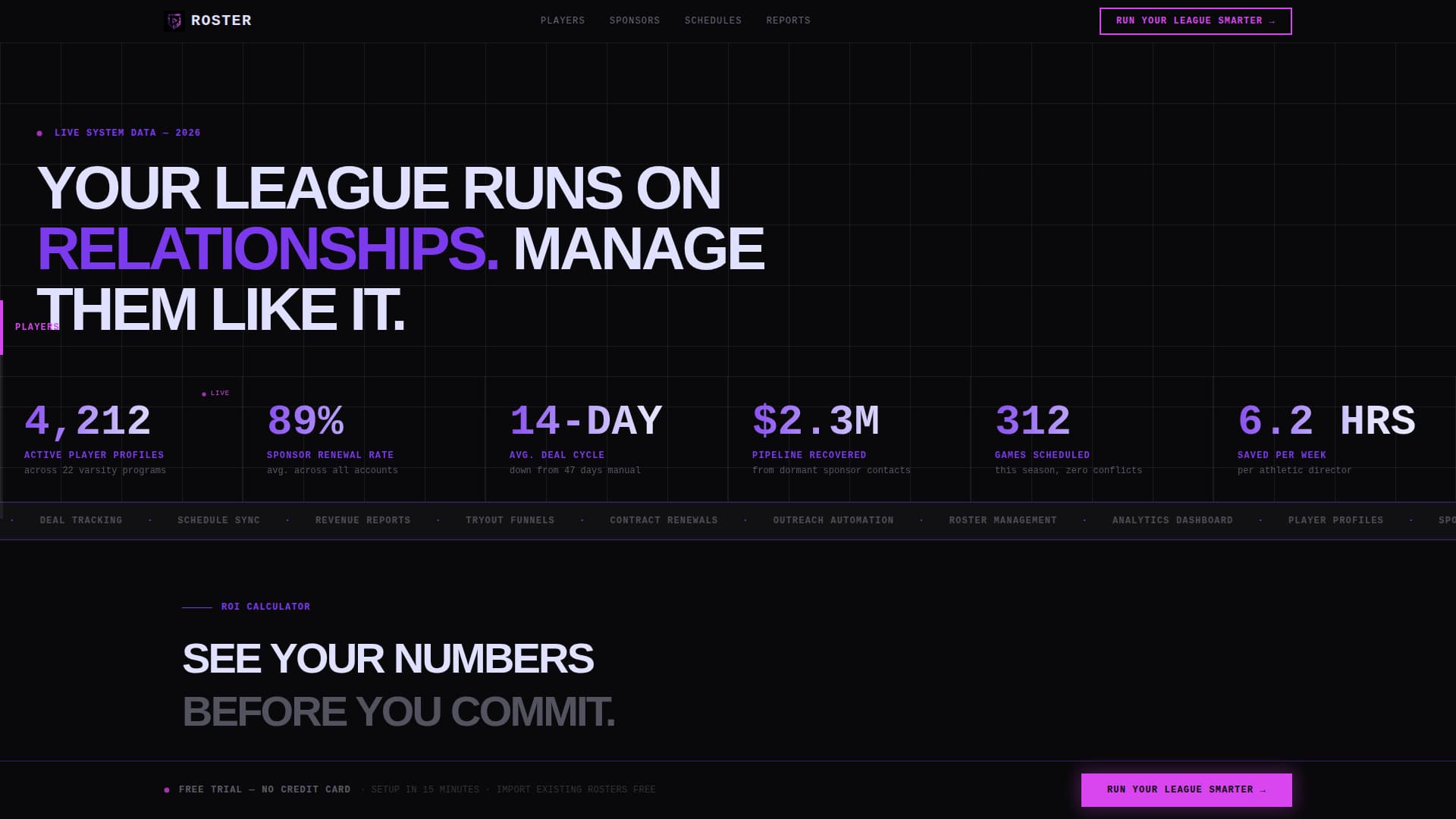 Roster - Powerful SportsCRM Landing Page Template