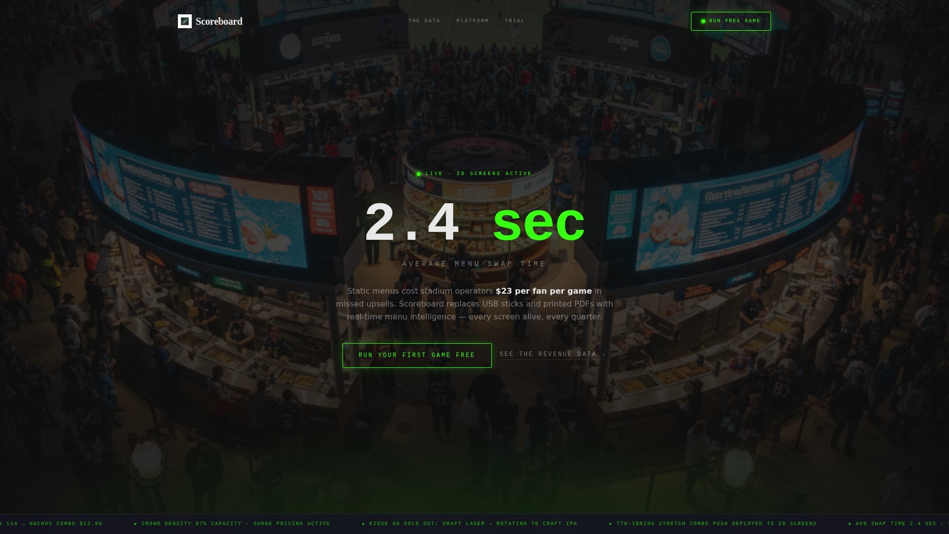 Scoreboard - Dynamic Menu Landing Page Template