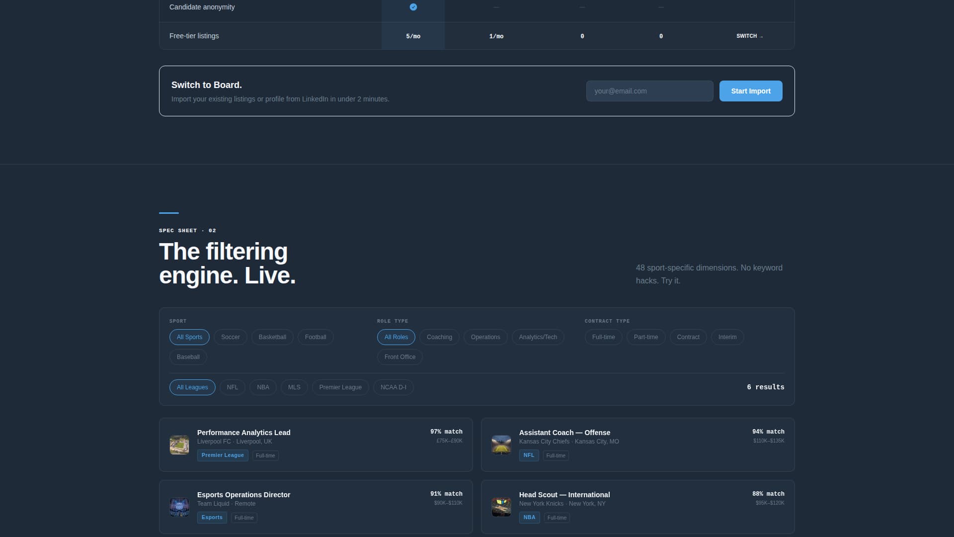 Board - Dynamic Sportsjobs Landing Page Template