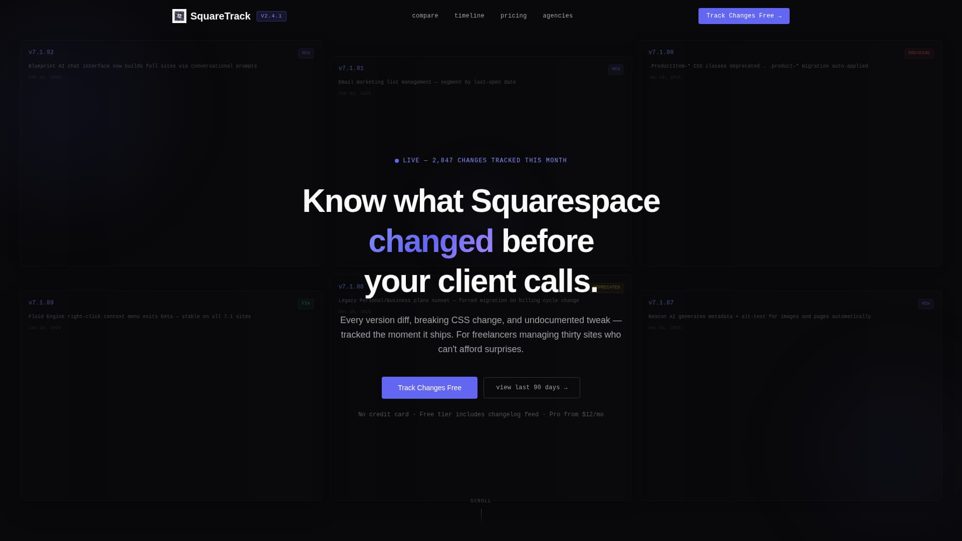Squaretrack - Precision Changelog Landing Page Template