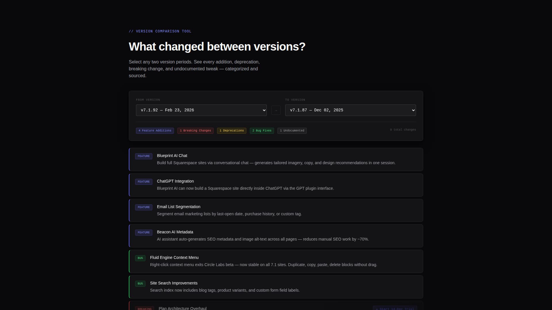 Squaretrack - Precision Changelog Landing Page Template