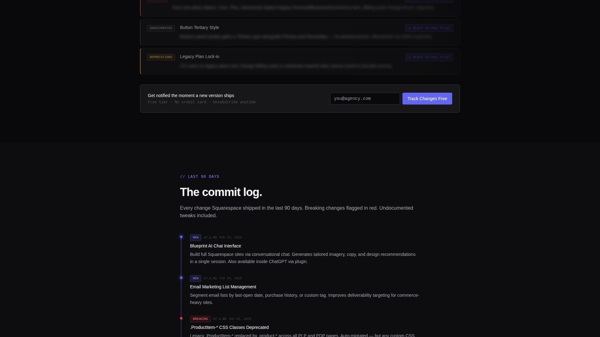 Squaretrack - Precision Changelog Landing Page Template
