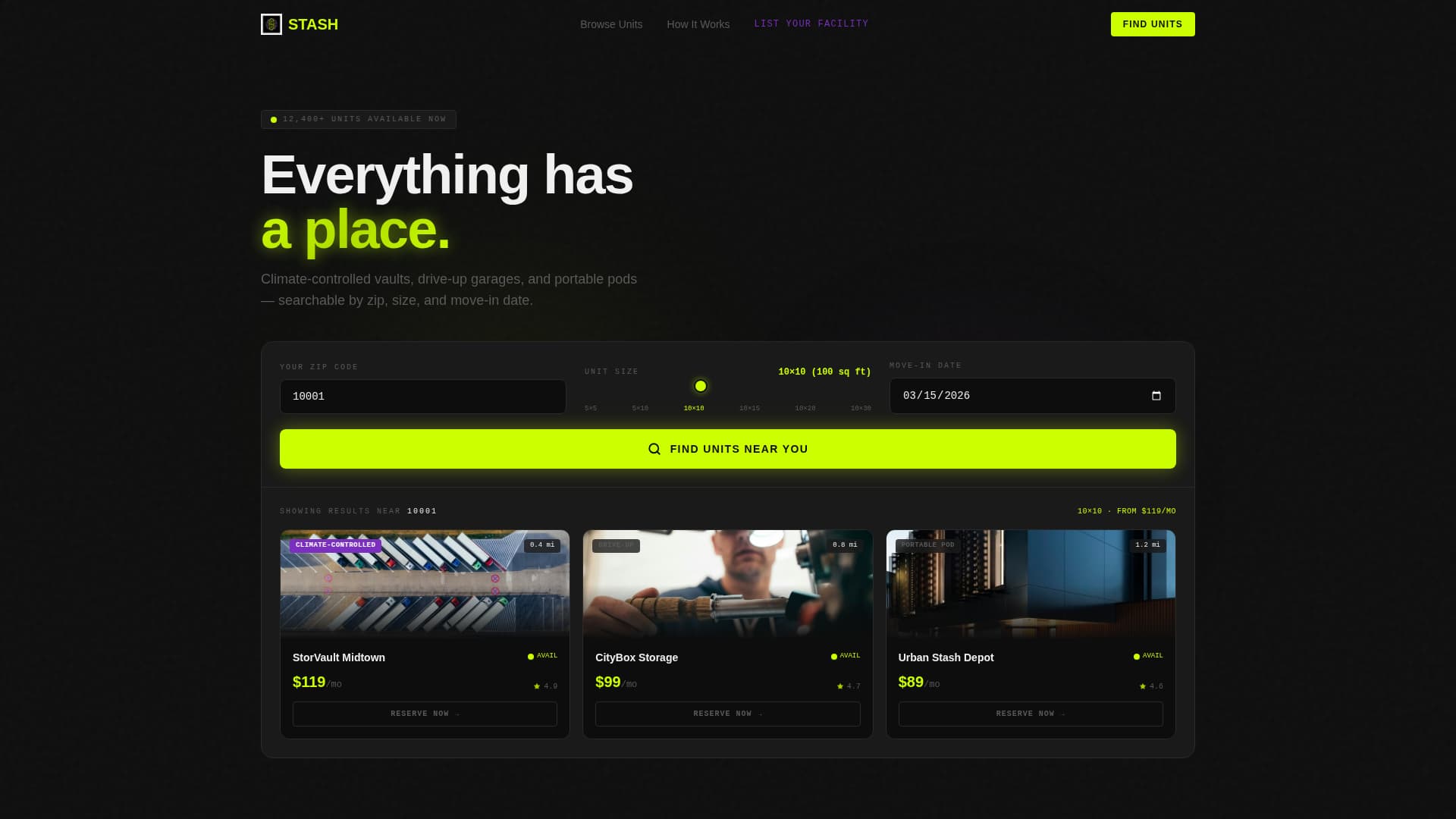 Stash - Dynamic Storage Landing Page Template