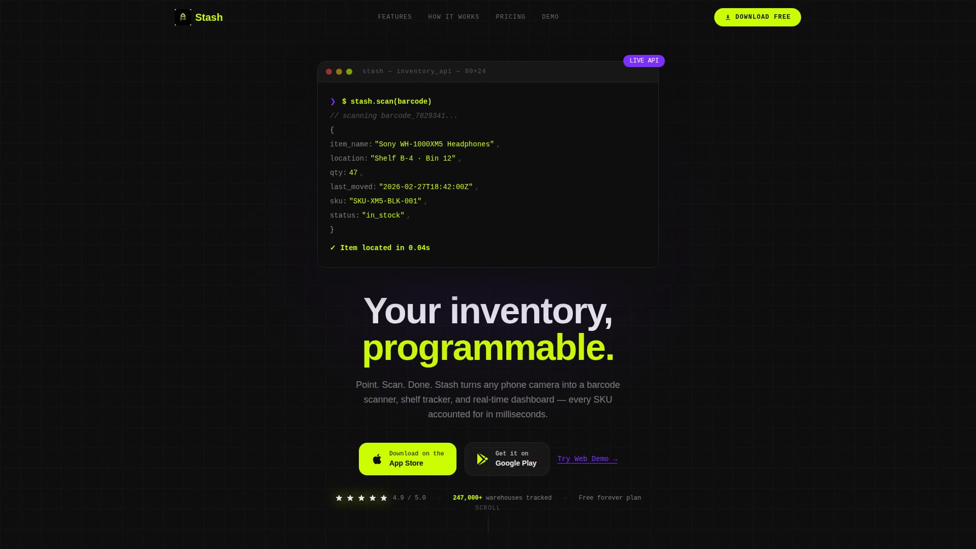 Stash - Dynamic Inventory Landing Page Template