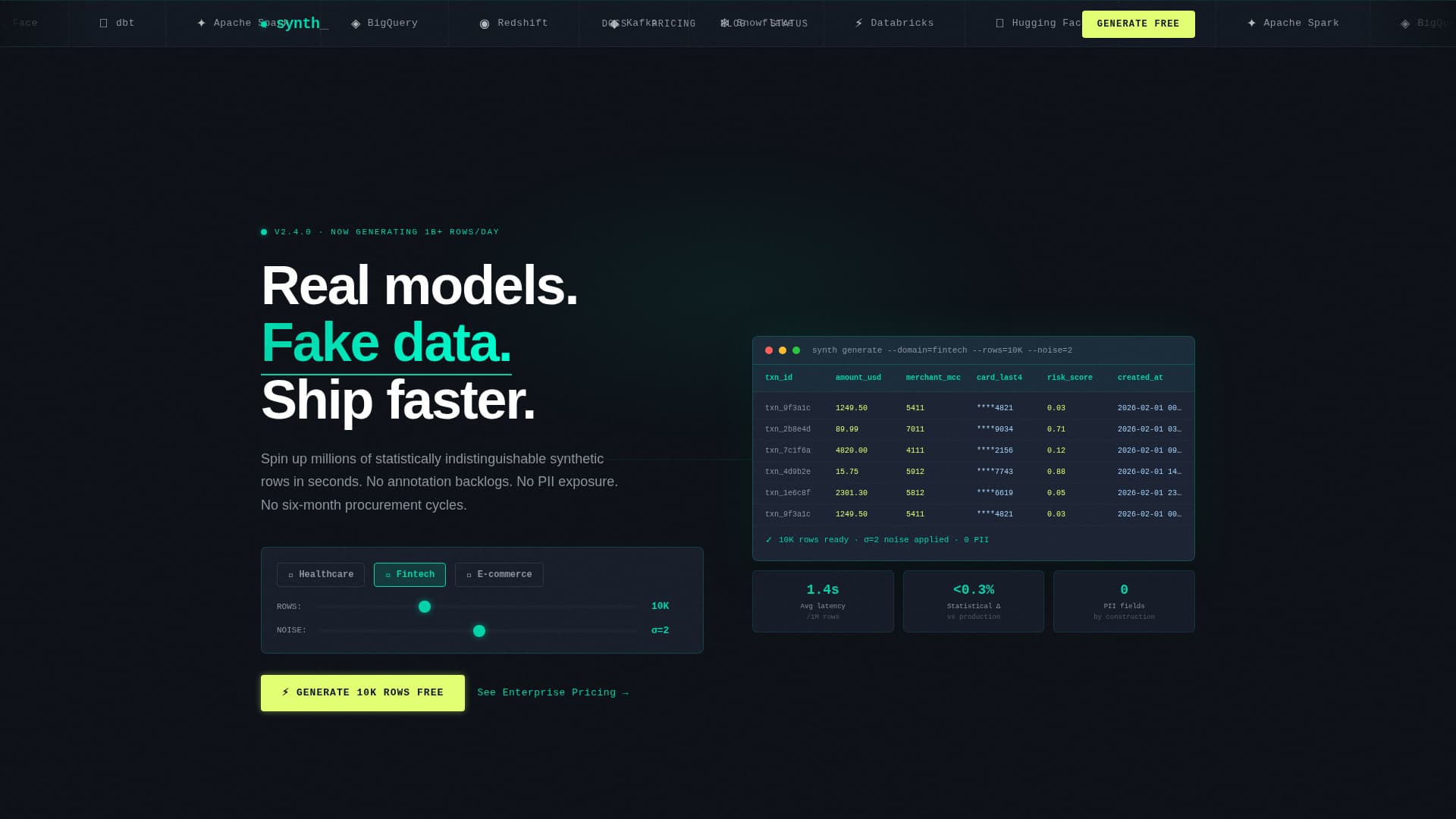 Synth - Powerful Synthetic Data Landing Page Template