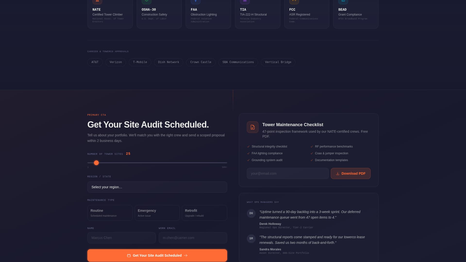 Uptime - High-Performance Tower Maintenance Landing Page Template