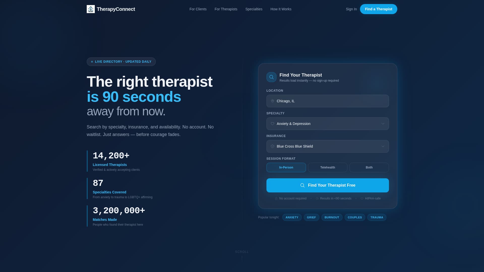 TherapyConnect - Trusted TherapistDirectory Landing Page Template