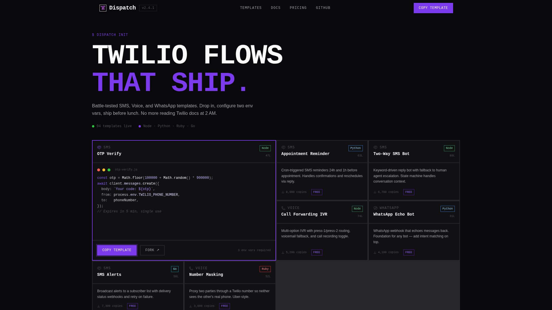 Dispatch - Production-Ready Twilio Landing Page Template