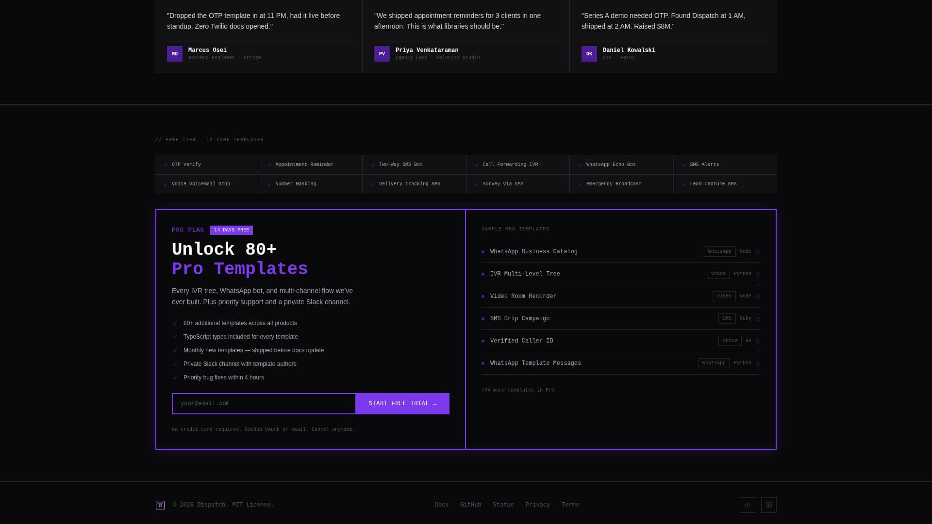 Dispatch - Production-Ready Twilio Landing Page Template