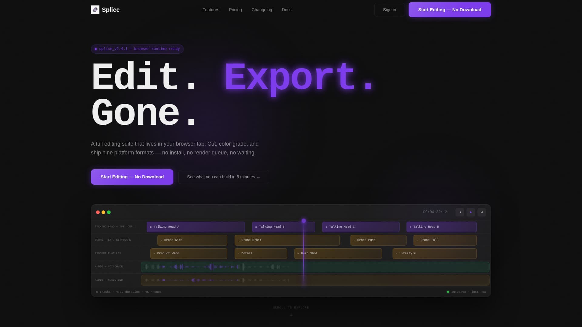 Splice - Powerful Video Editing Landing Page Template
