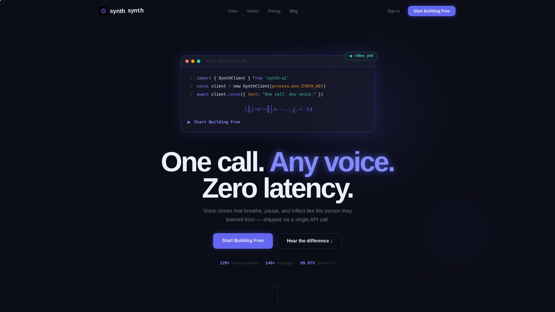 Synth - Powerful Voice AI Landing Page Template