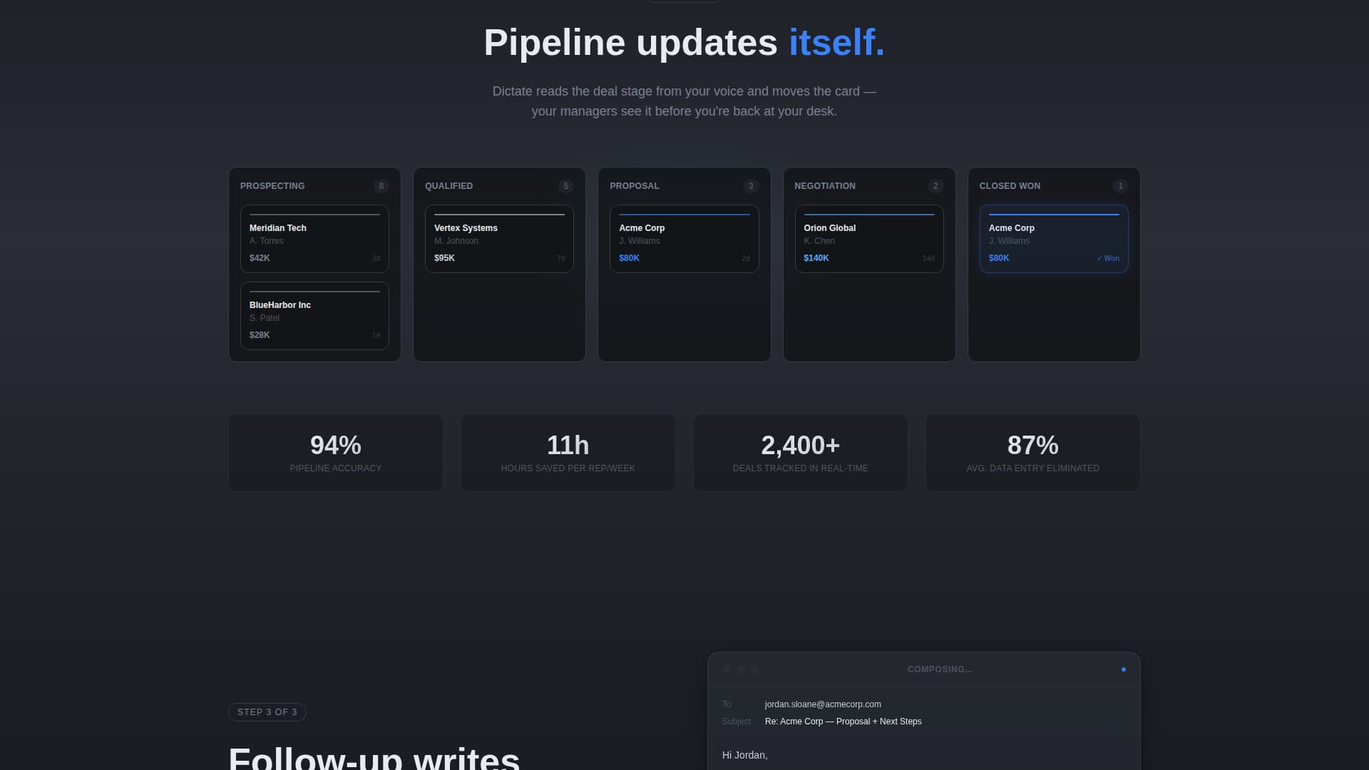 Dictate - Frictionless CRM Landing Page Template