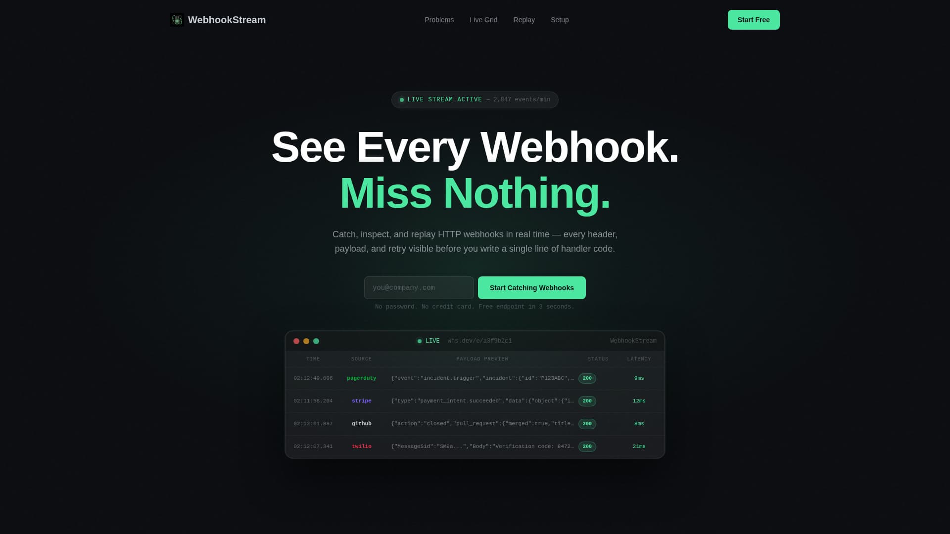 Webhookstream - Powerful Developer Landing Page Template
