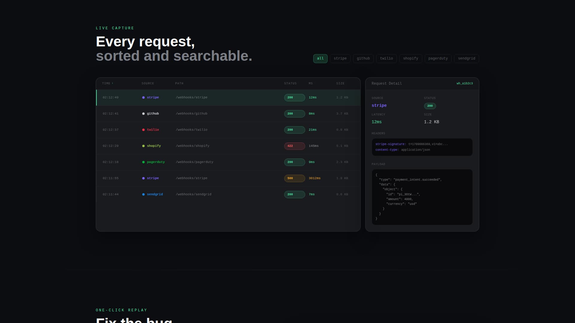 Webhookstream - Powerful Developer Landing Page Template
