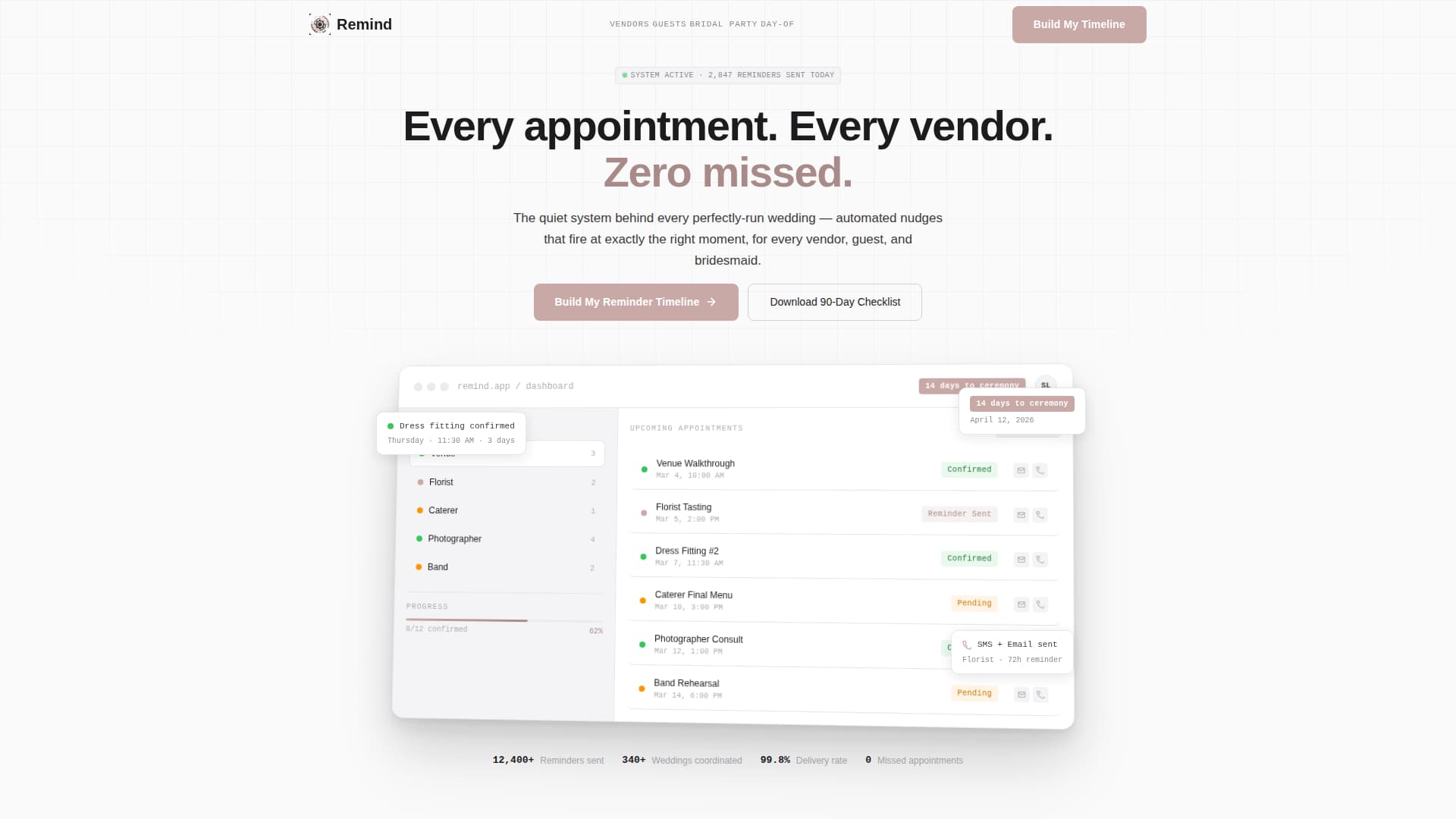 Remind - Precision Wedding Landing Page Template
