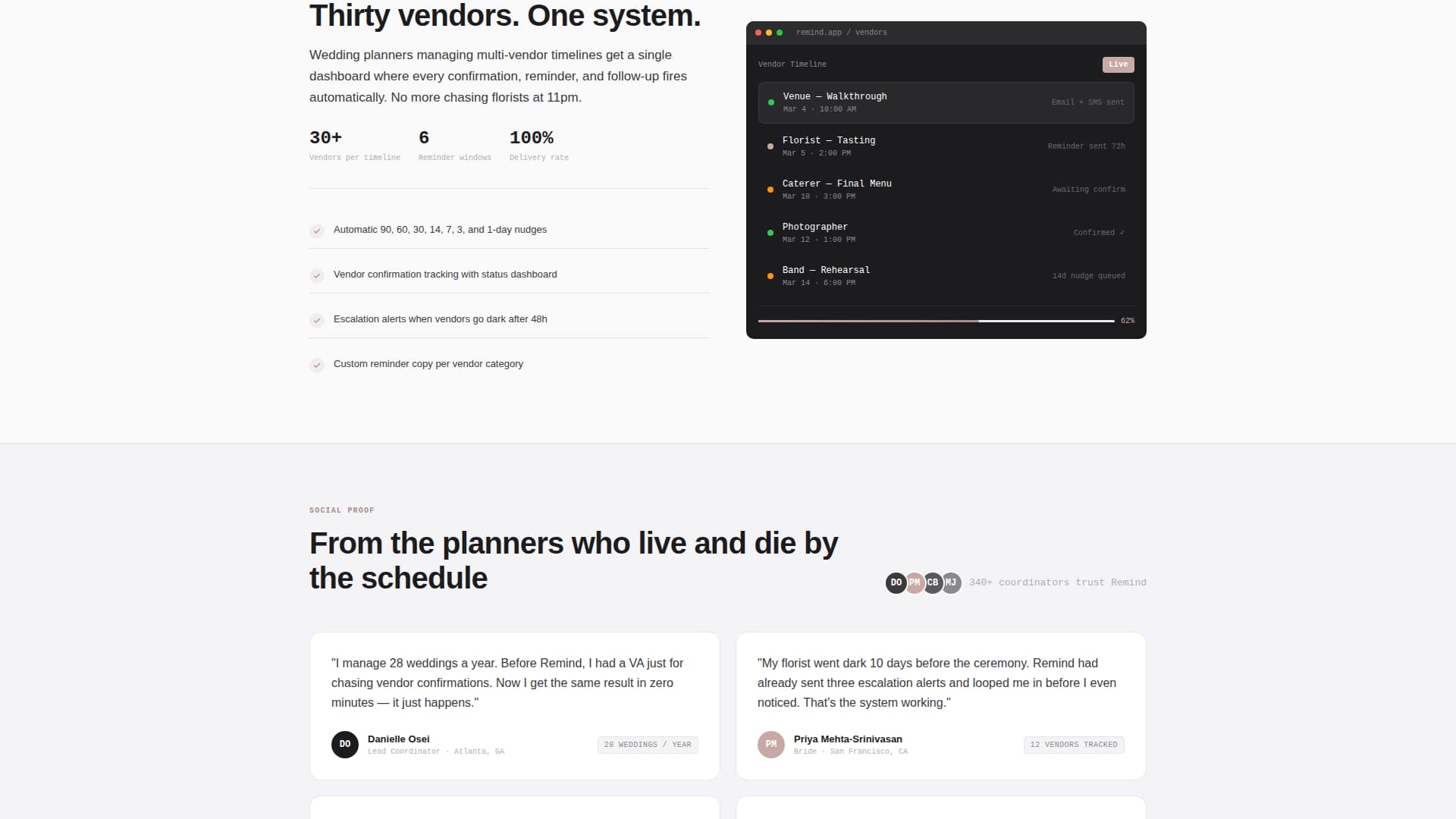 Remind - Precision Wedding Landing Page Template