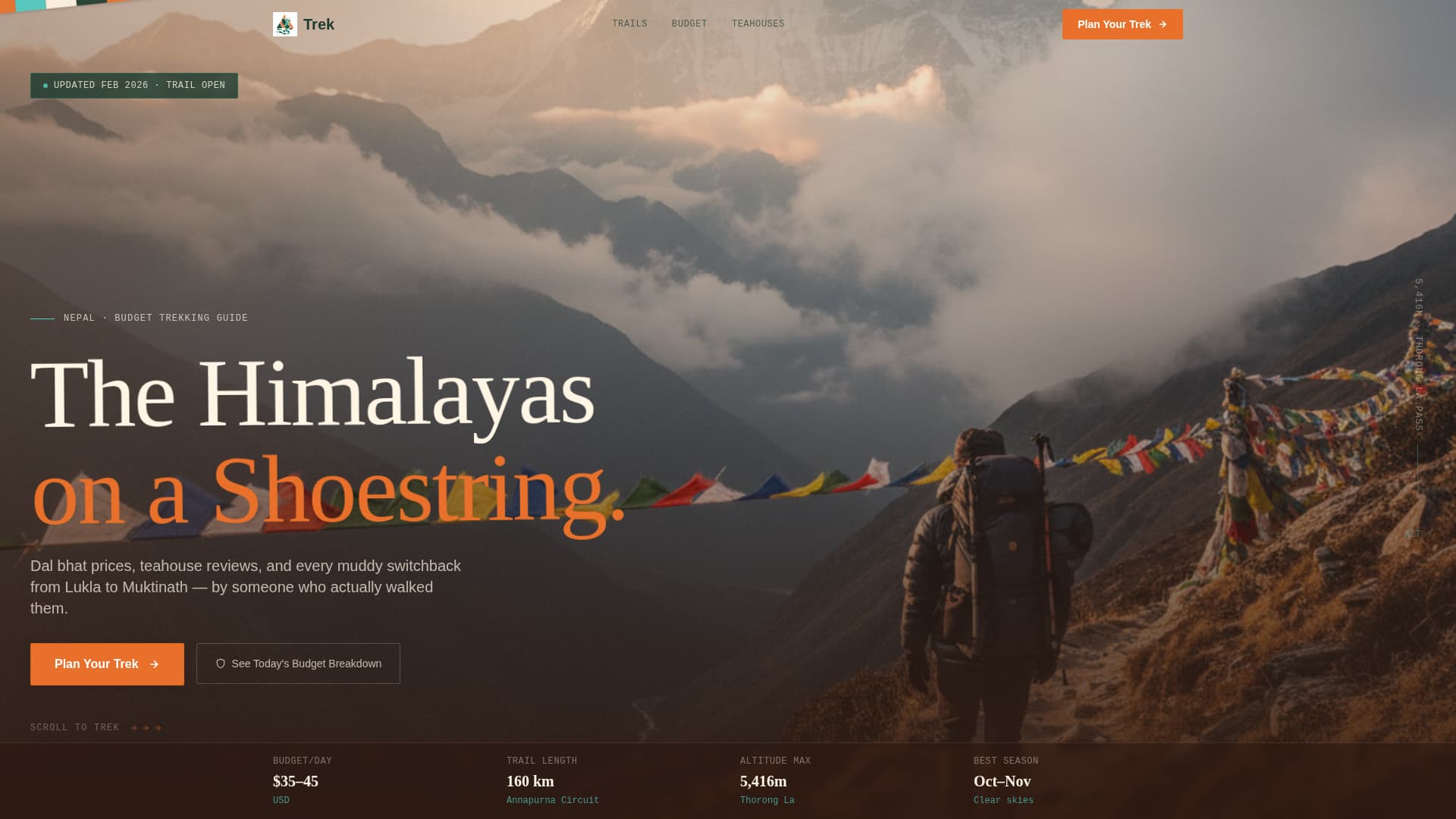 Trek - Adventurous Budget Landing Page Template