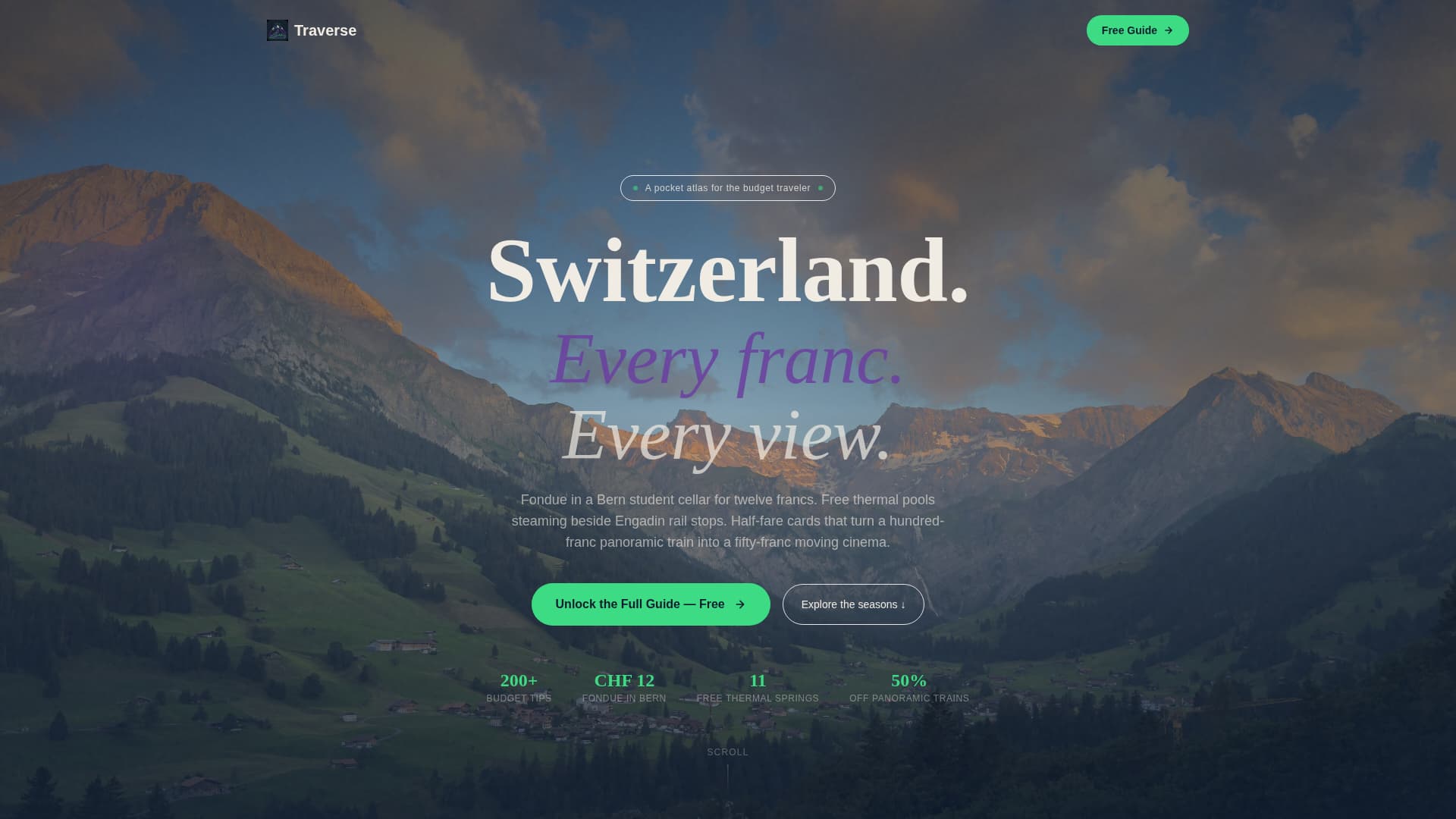 Traverse - Budget Switzerland Landing Page Template