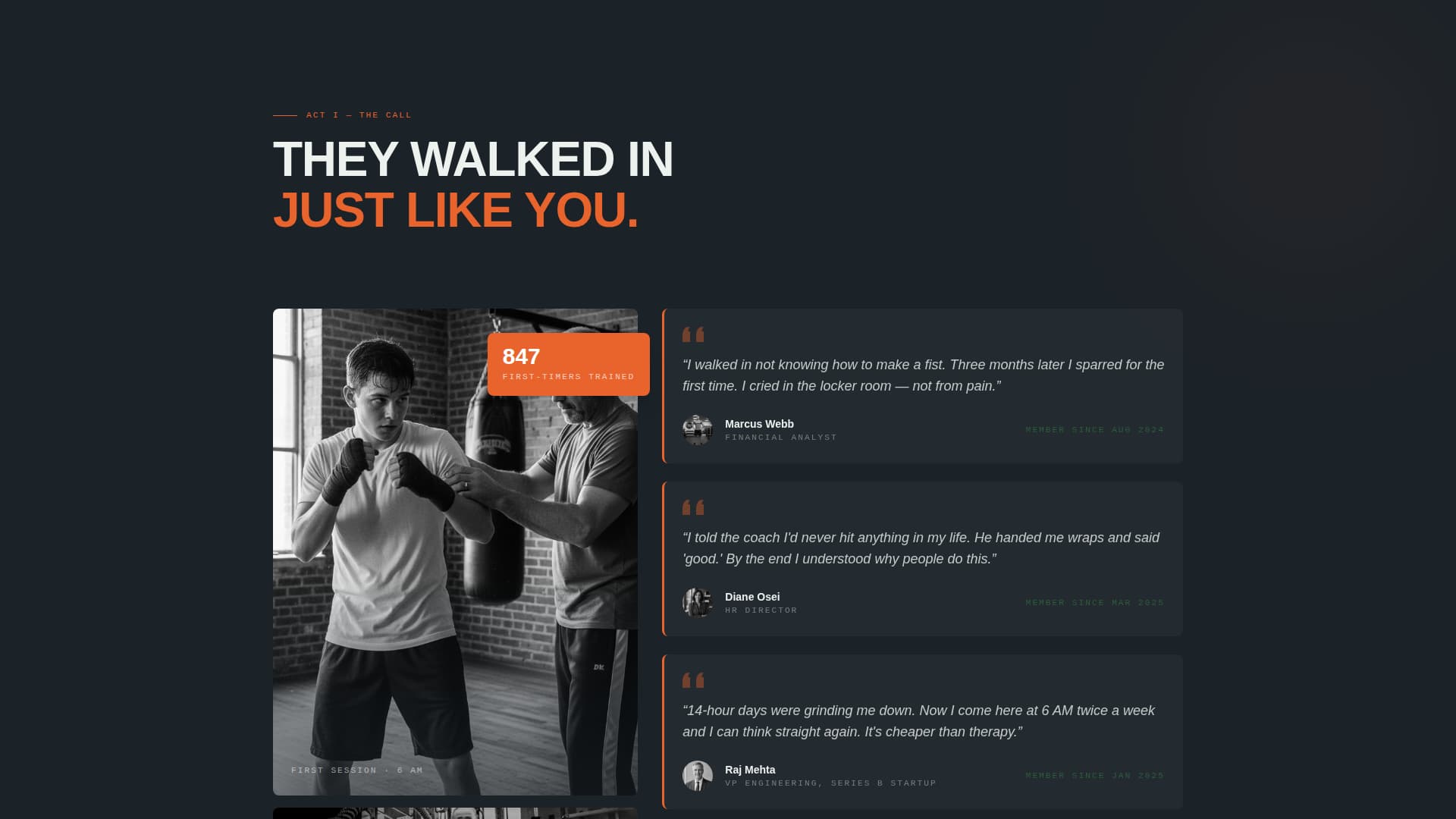 Boxing Gym Website Template with Hero Journey Scroll