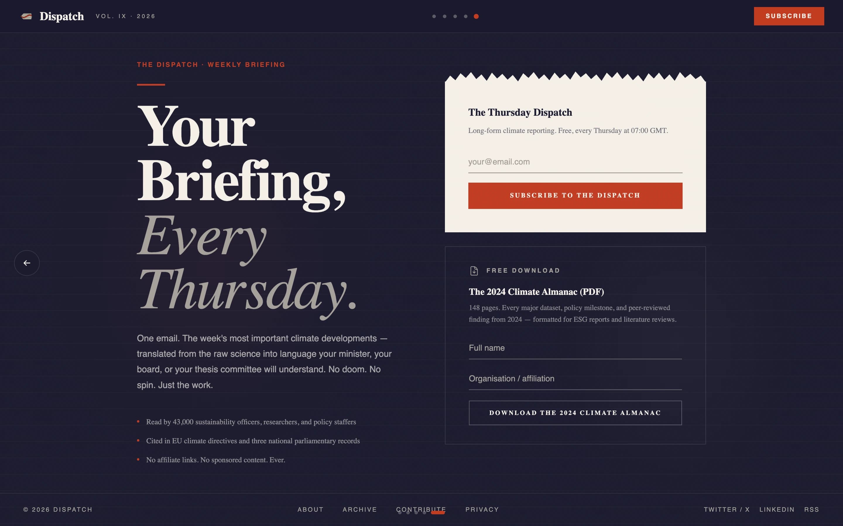 Dispatch - Authoritative Climate Landing Page Template