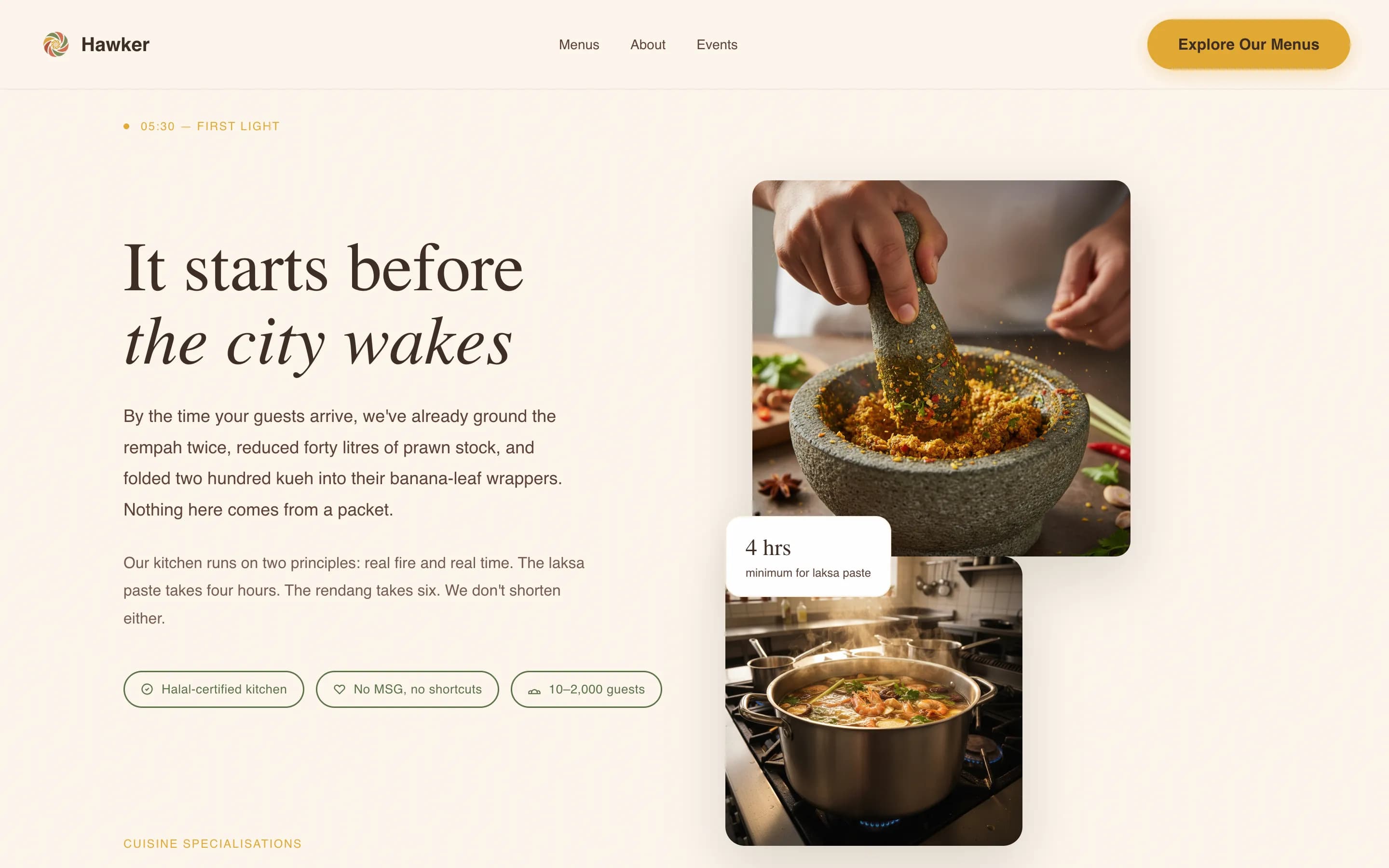Hawker - Bold Singaporean Catering Landing Page Template