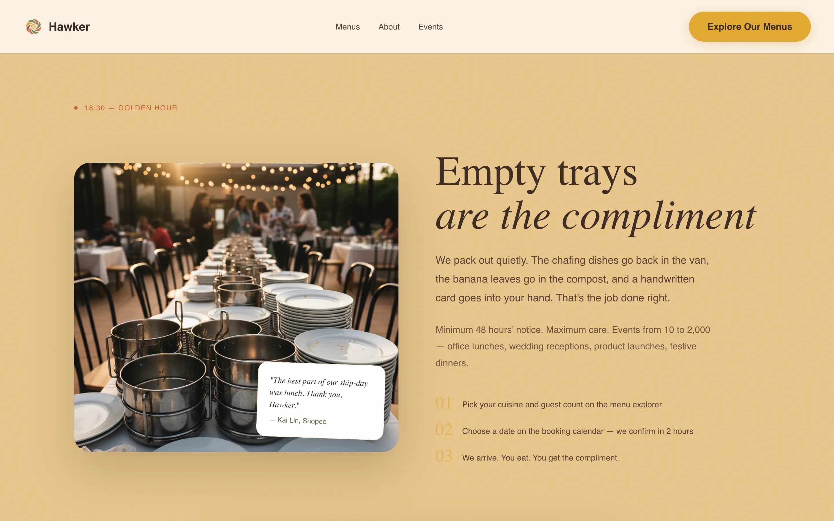 Hawker - Bold Singaporean Catering Landing Page Template