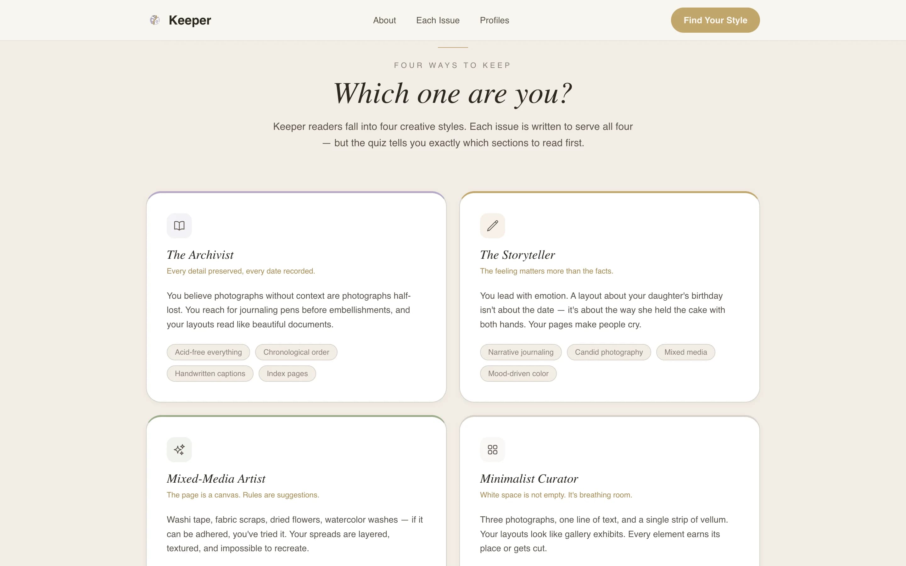 Keeper - Elegant Scrapbooking Landing Page Template