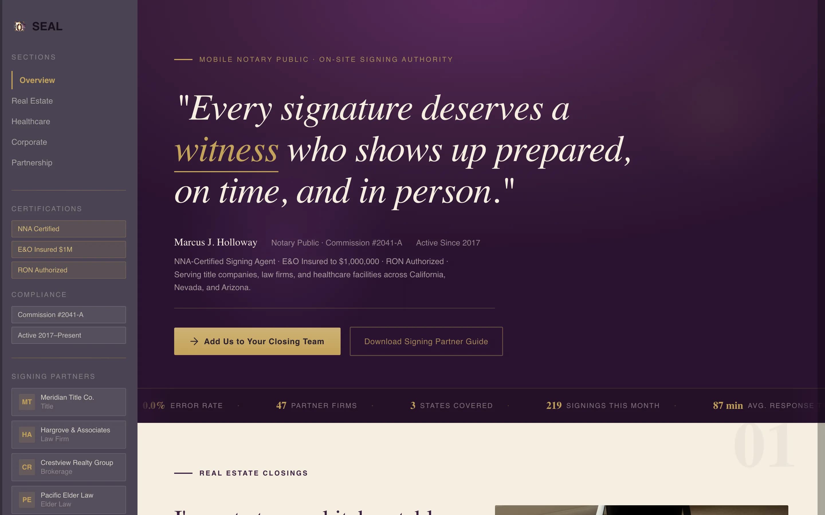 Seal - Executive Mobilenotary Landing Page Template