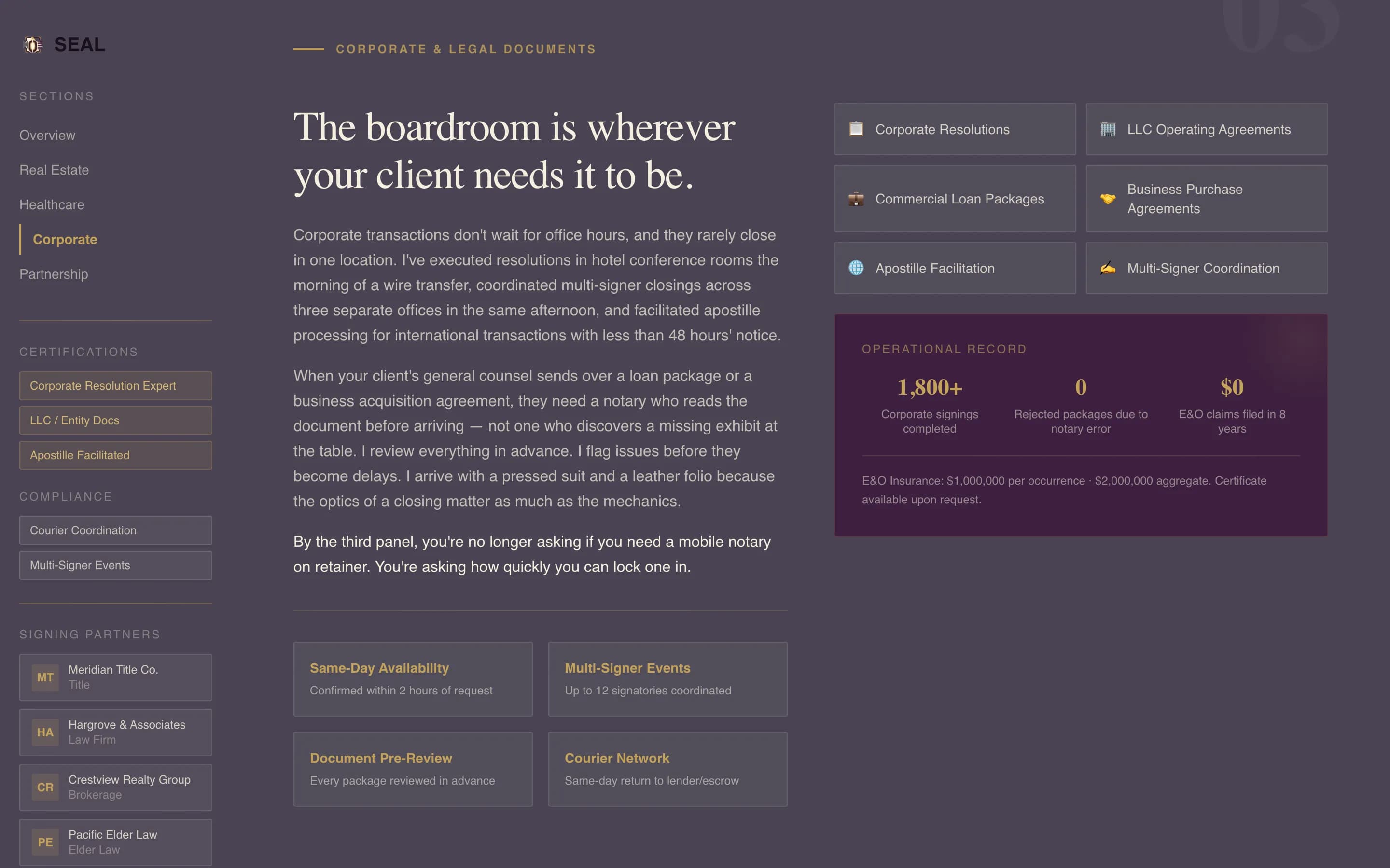 Seal - Executive Mobilenotary Landing Page Template