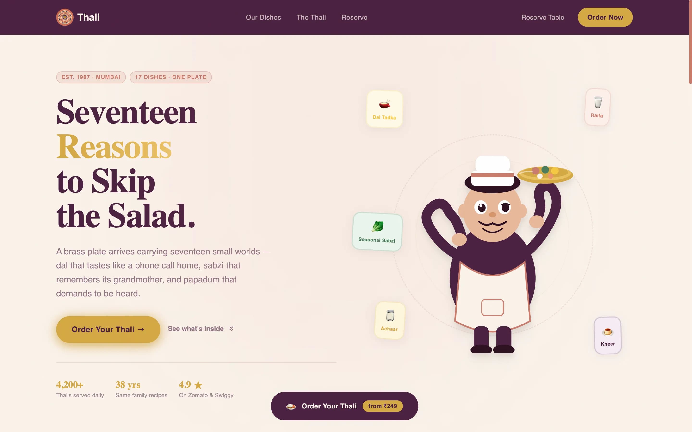 Thali — Authentic Indian Restaurant Landing Page Template