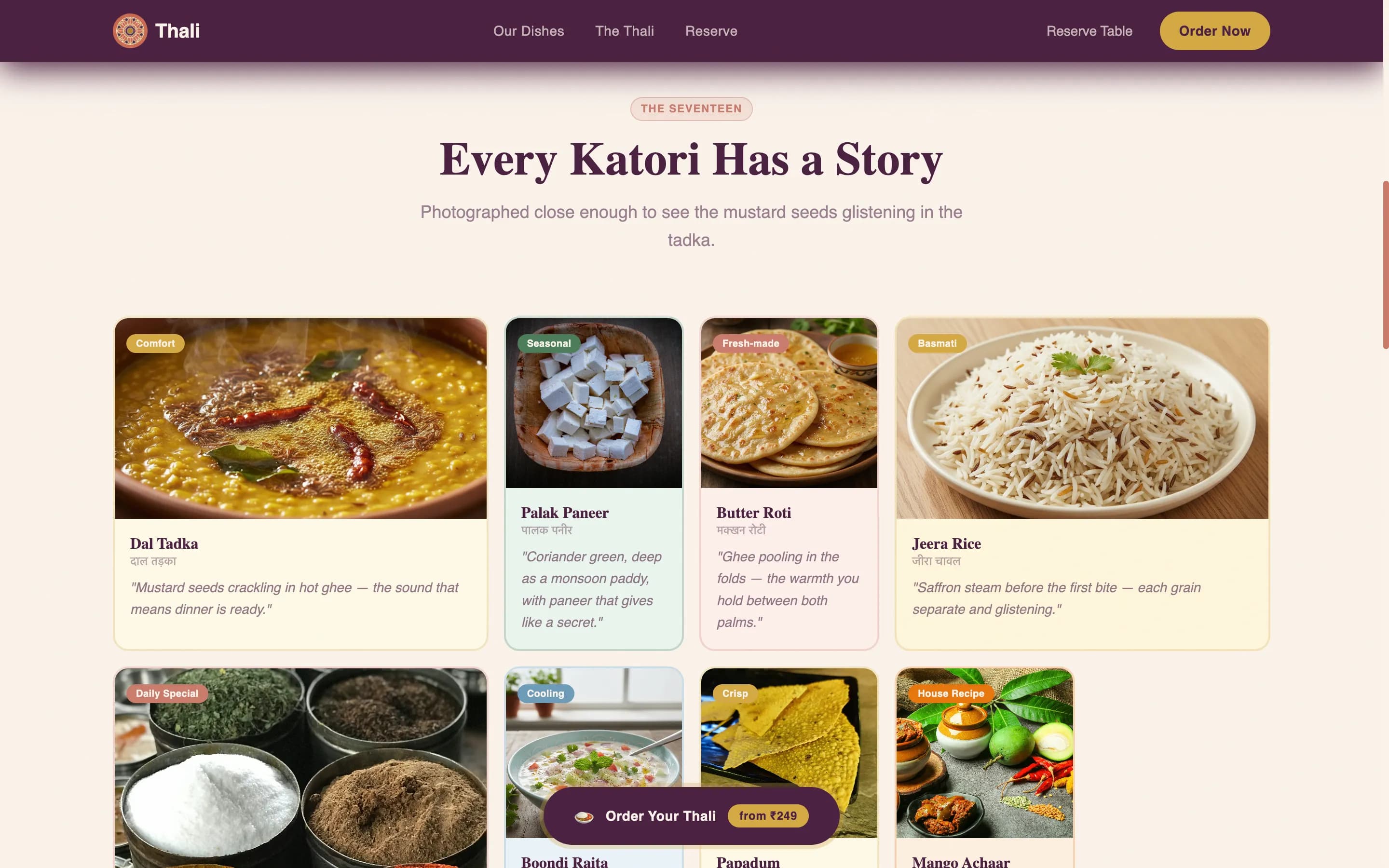 Thali — Authentic Indian Restaurant Landing Page Template