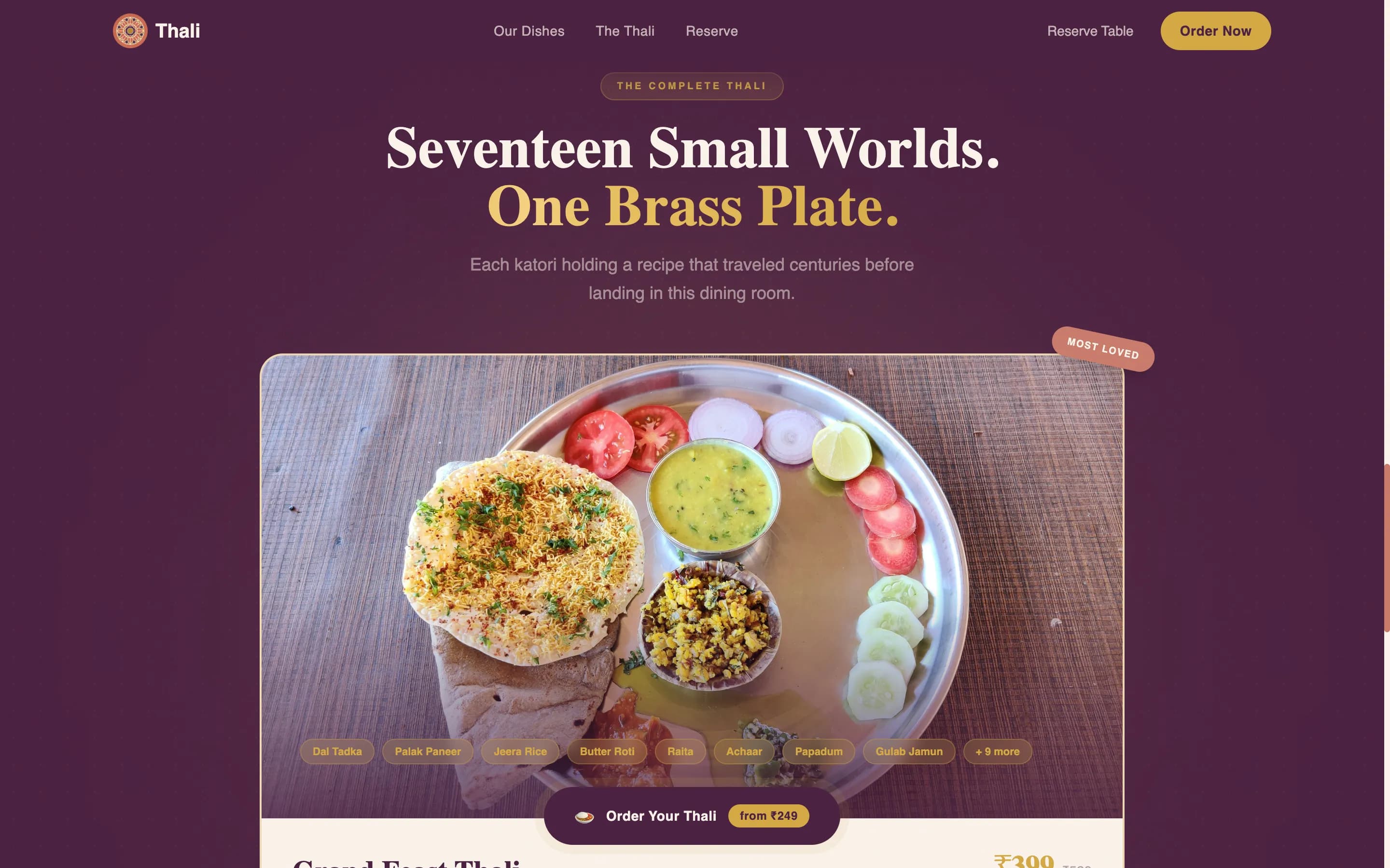 Thali — Authentic Indian Restaurant Landing Page Template