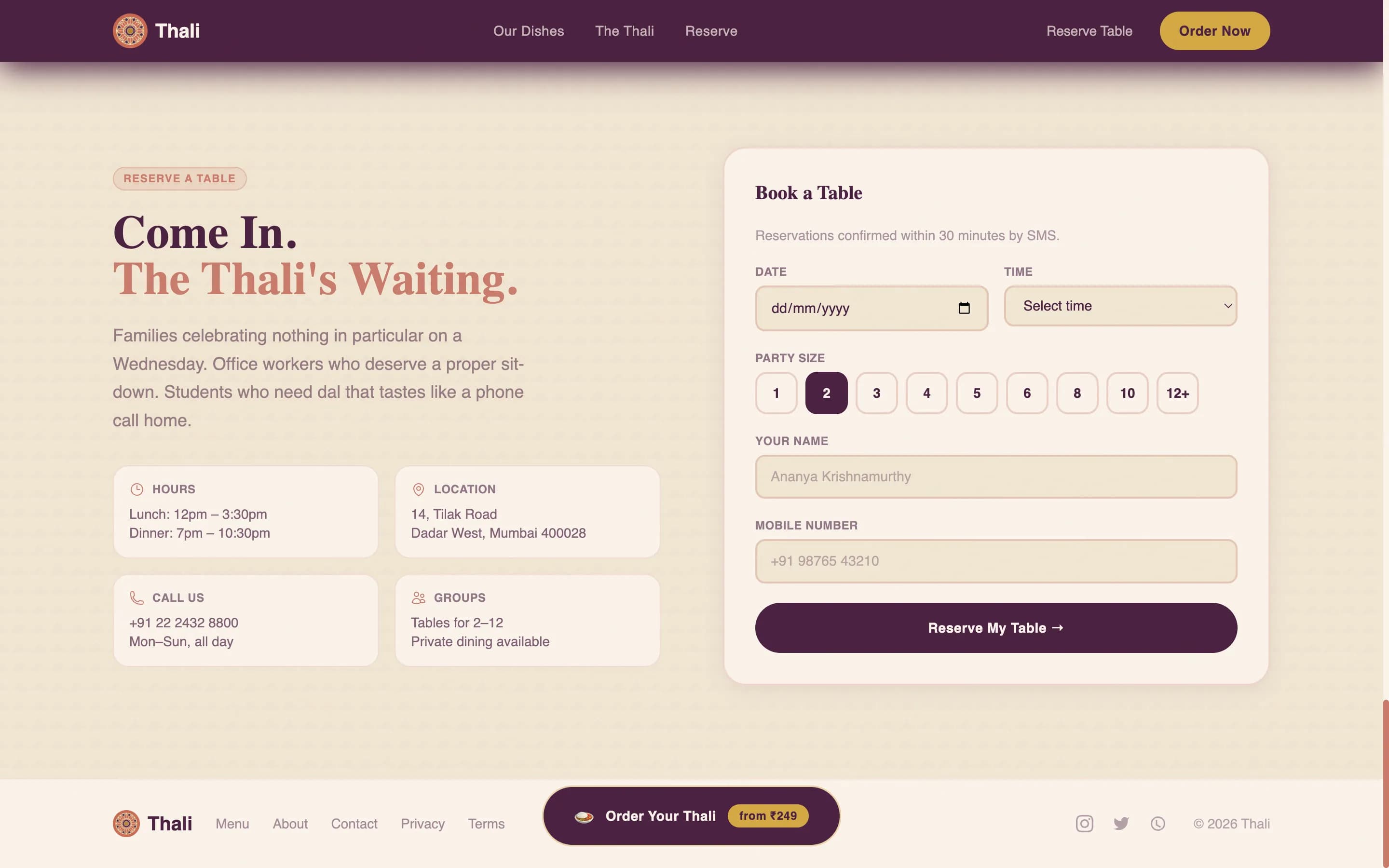 Thali — Authentic Indian Restaurant Landing Page Template